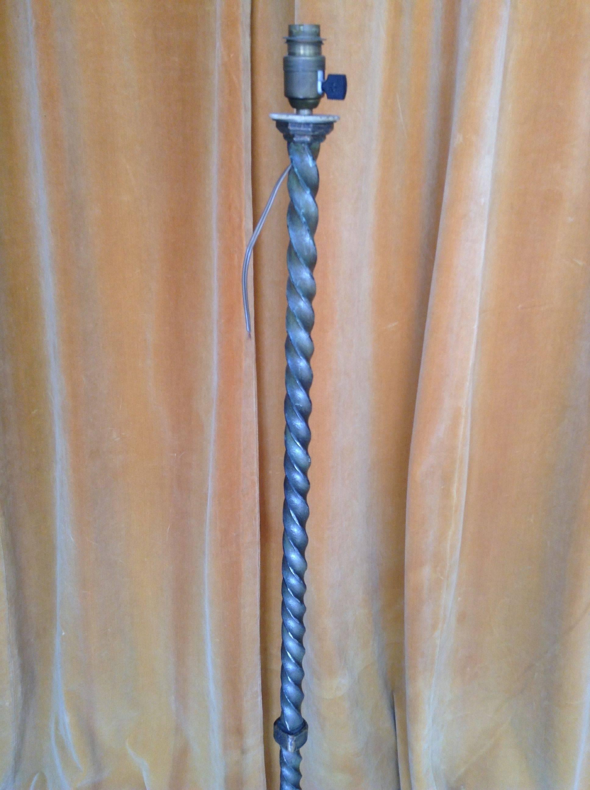Early 20th Century French Iron Floor Lamp with Twisted Stem