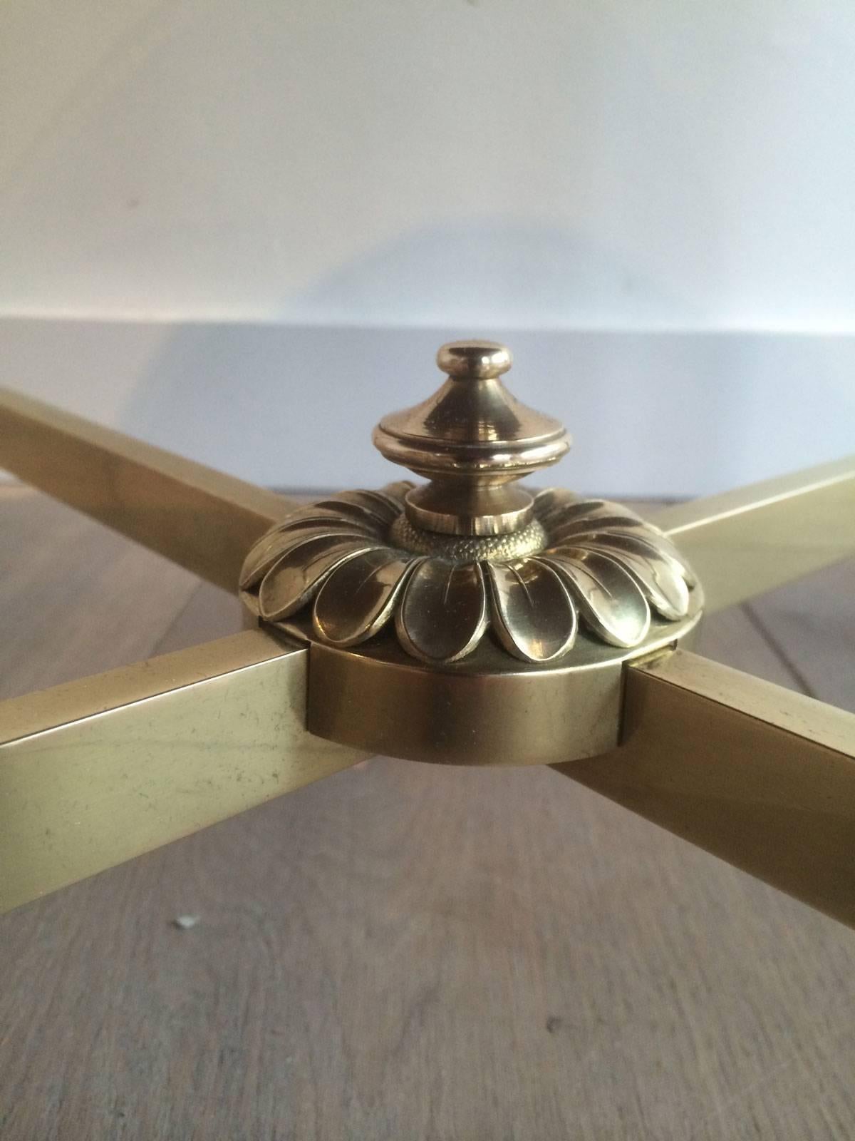 Pair of Round Brass End Tables with Black Glass Tops 2
