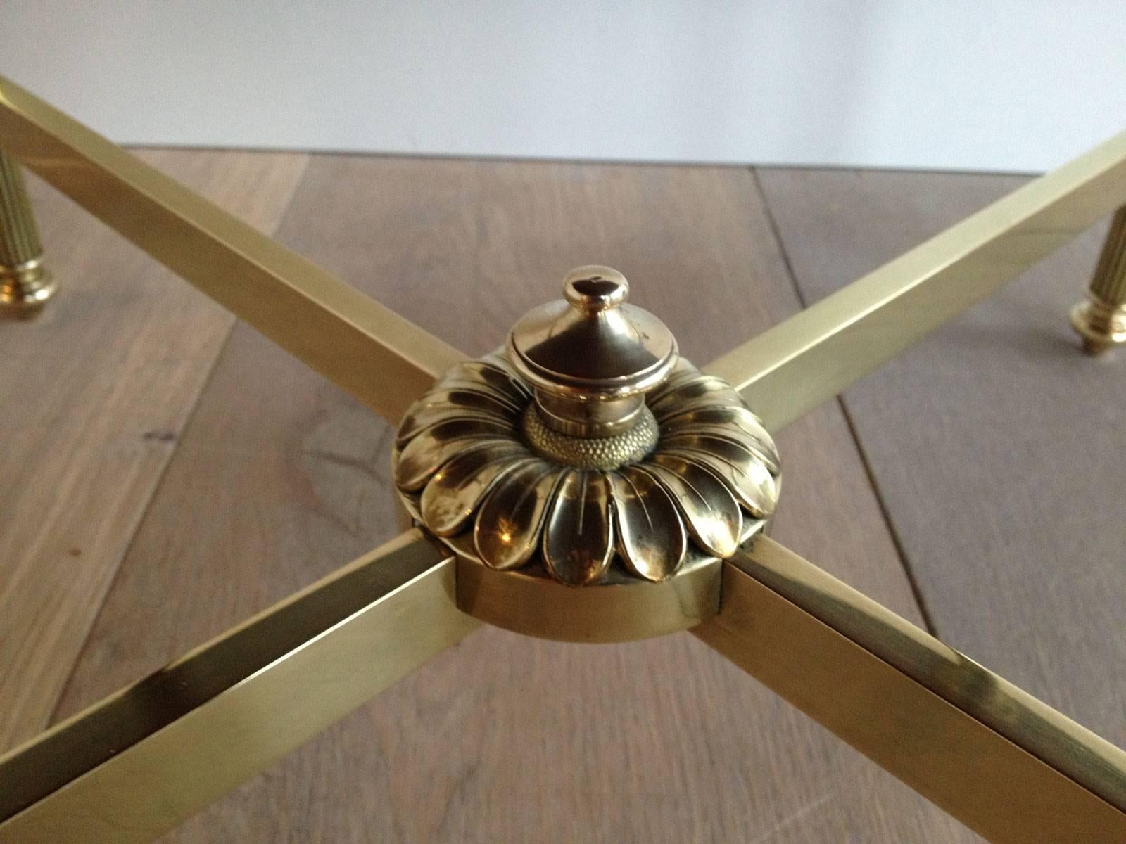 Pair of Round Brass End Tables with Black Glass Tops 1