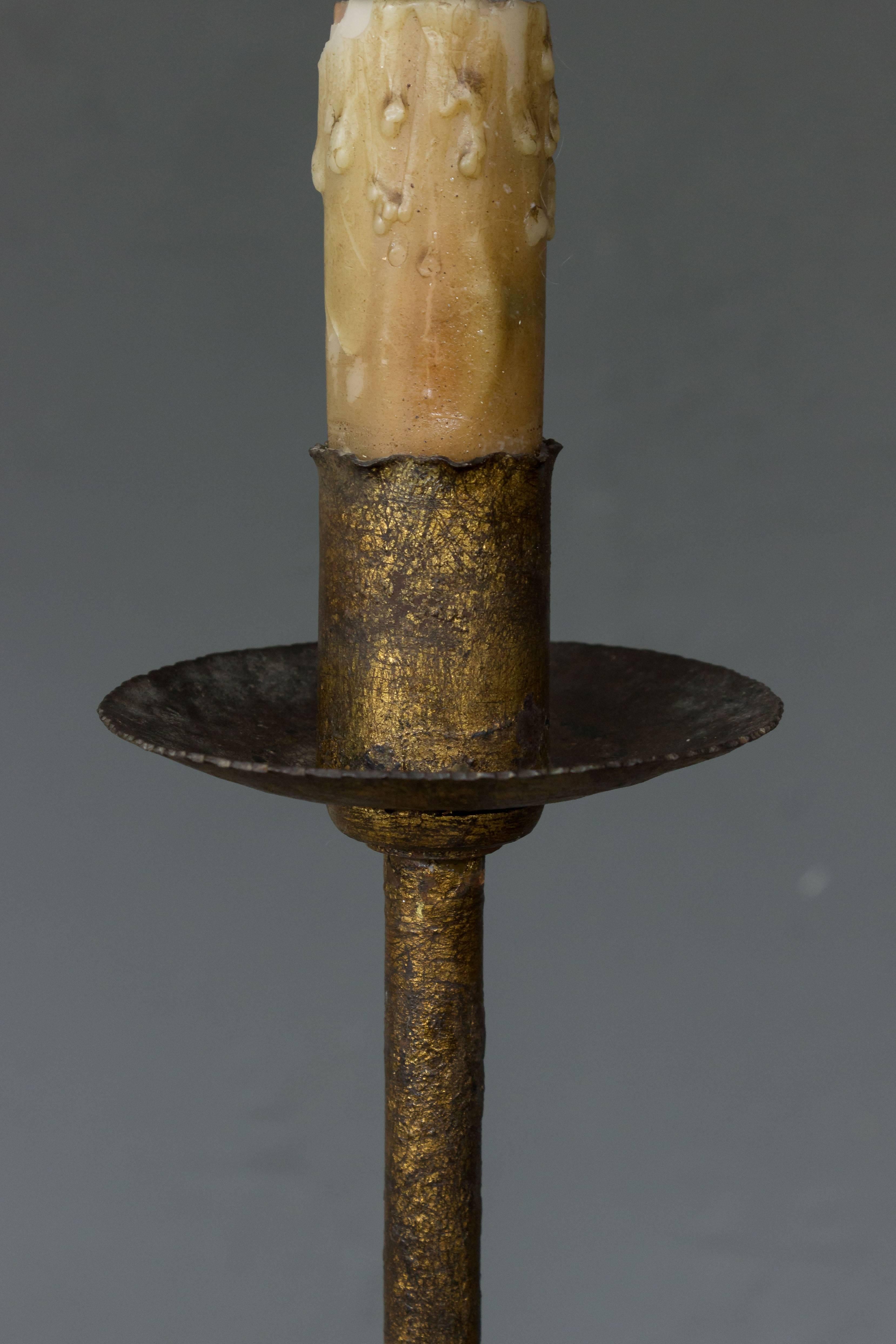 Spanish Iron Floor Lamp on a Tripod Base with a Dark Gold Patina