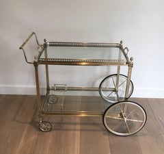 Silvered Brass Bar Cart with Removable Tray Attributed to Maison Baguès