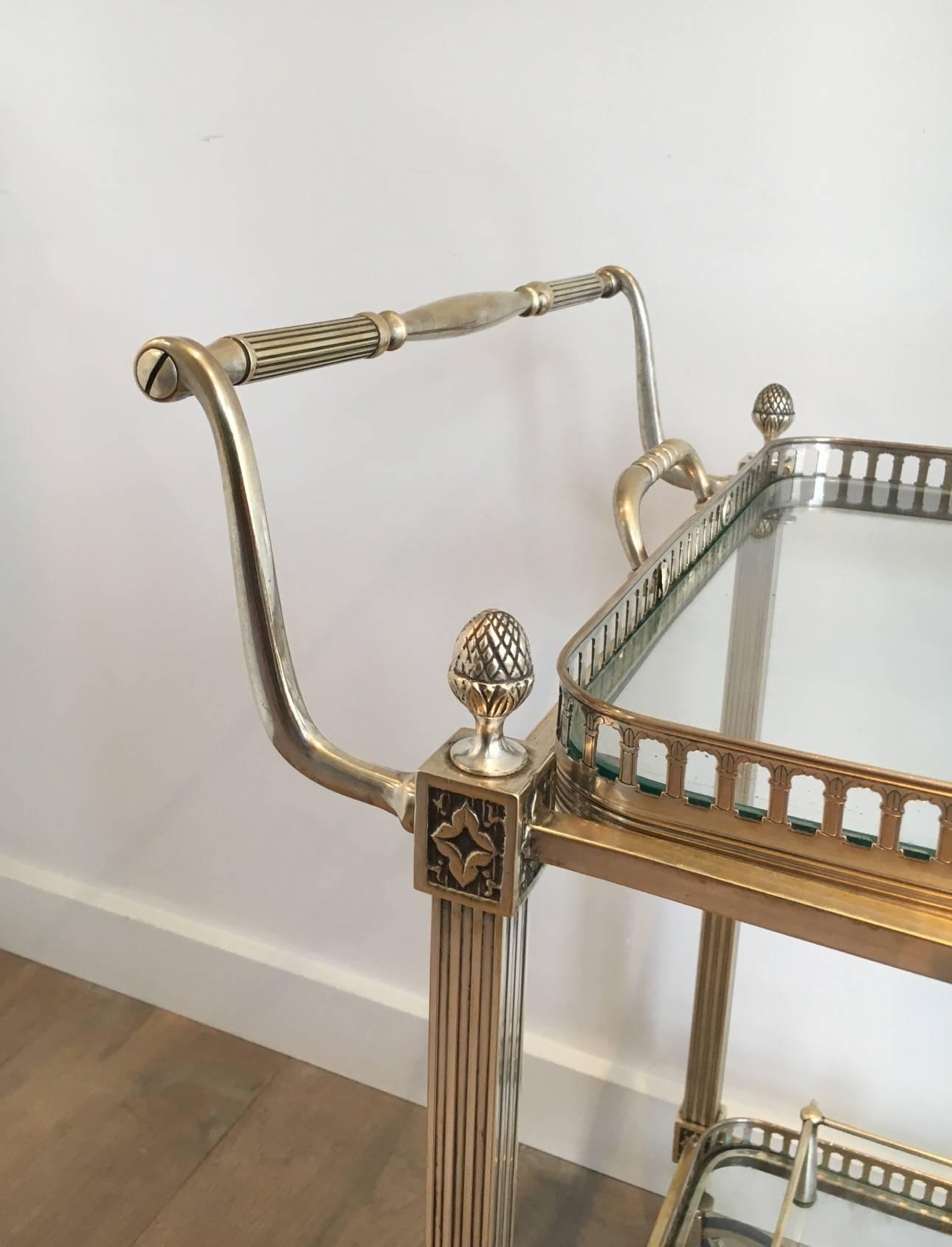 French Silvered Brass Bar Cart with Removable Tray Attributed to Maison Baguès
