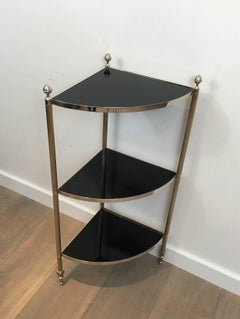 Three Tiered Brass and Glass Corner Etagere