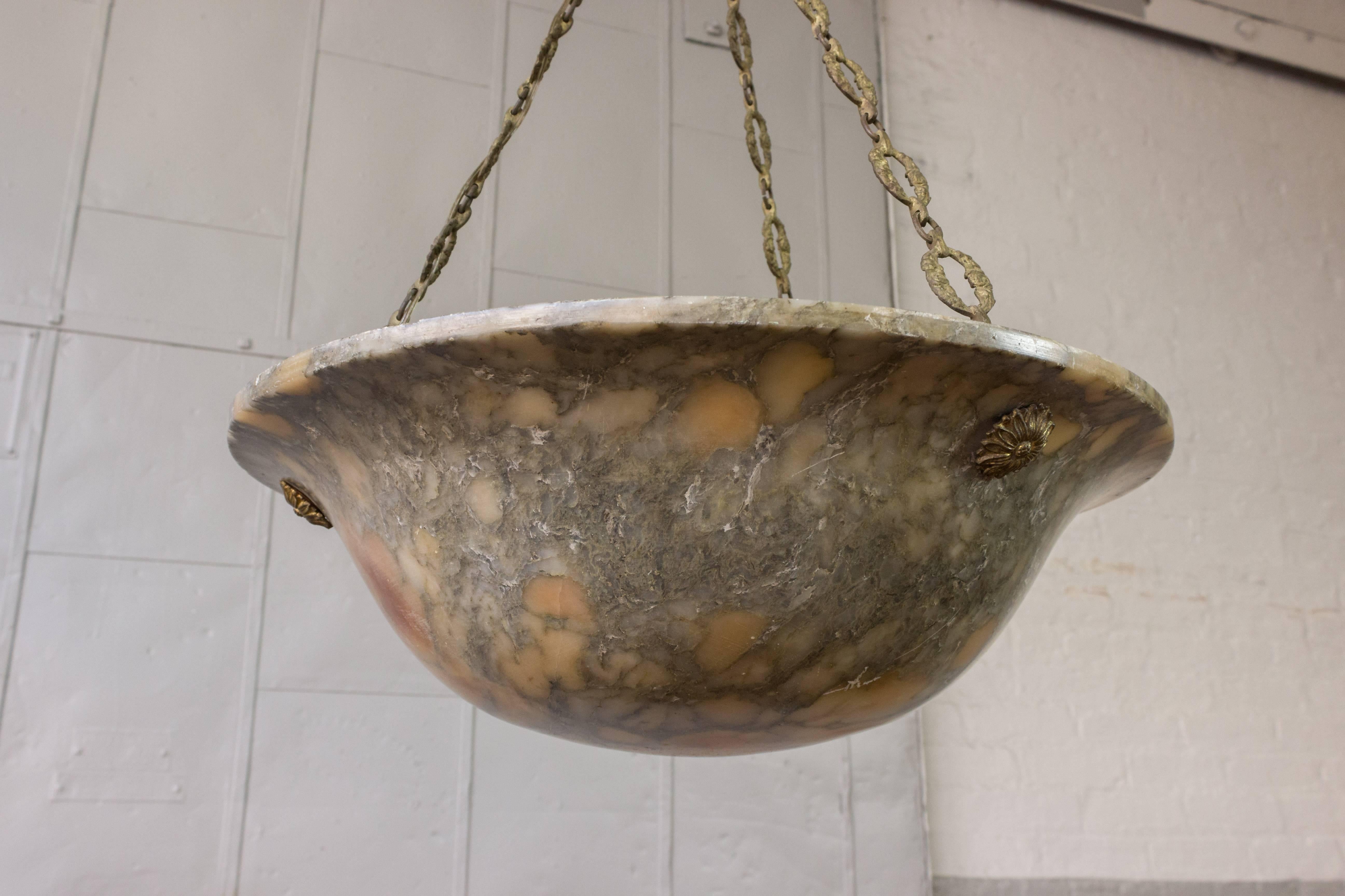 Mid-20th Century French Carved Alabaster Hanging Light