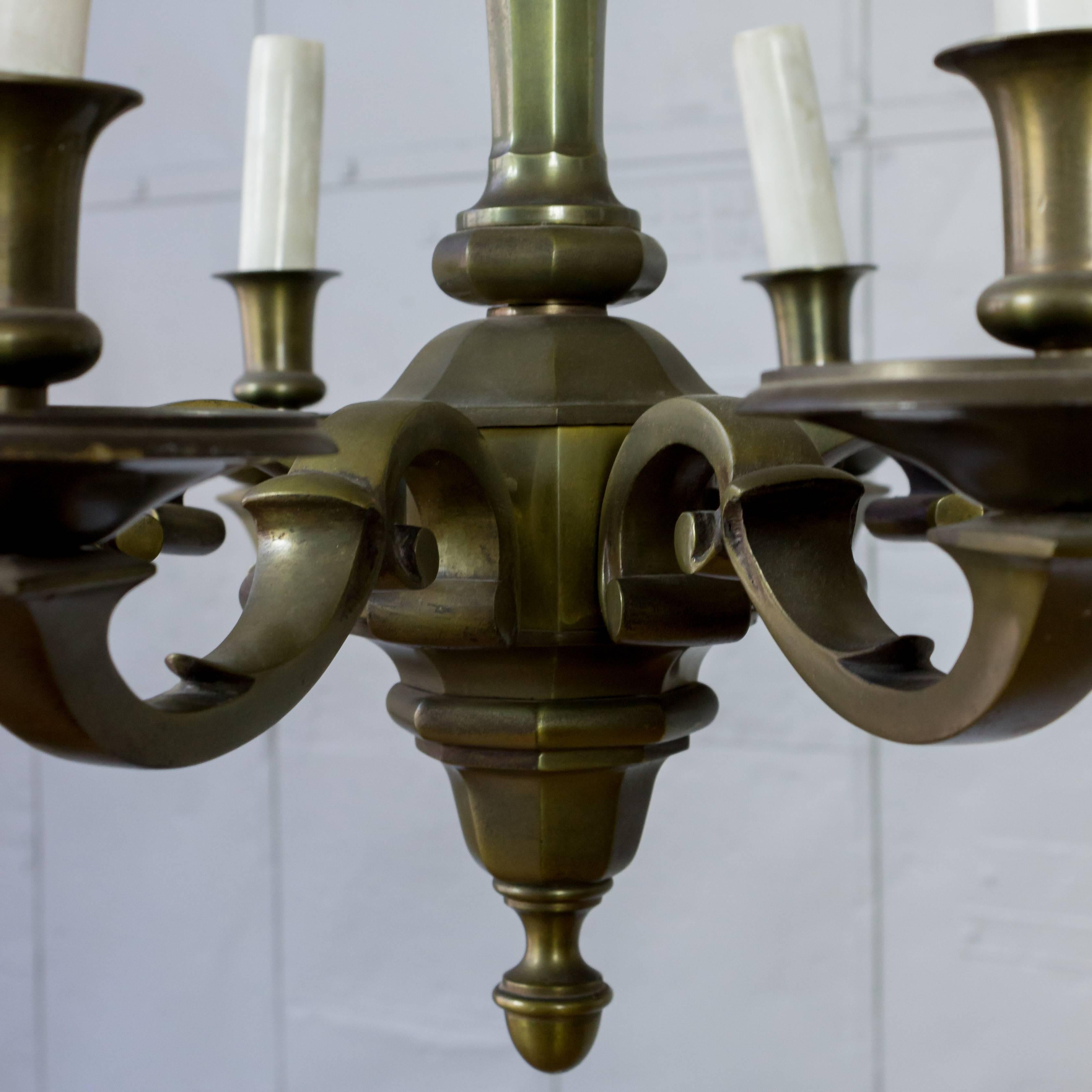 1940s French Bronze Chandelier with Eight Arms In Good Condition In Buchanan, NY