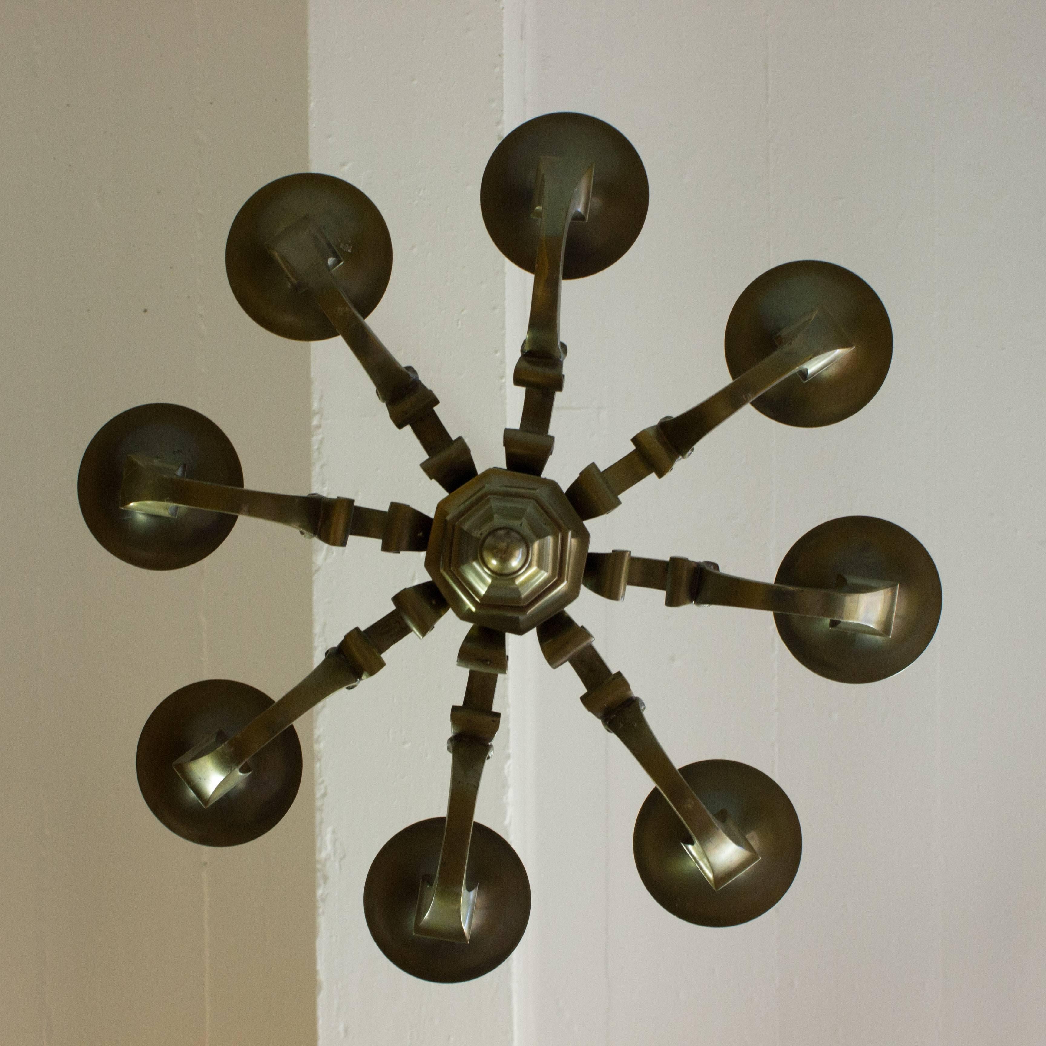 Mid-20th Century 1940s French Bronze Chandelier with Eight Arms