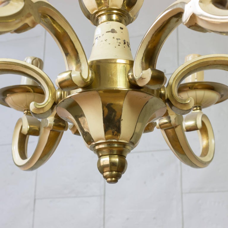 1940s French Brass and Enamel Chandelier For Sale at 1stDibs