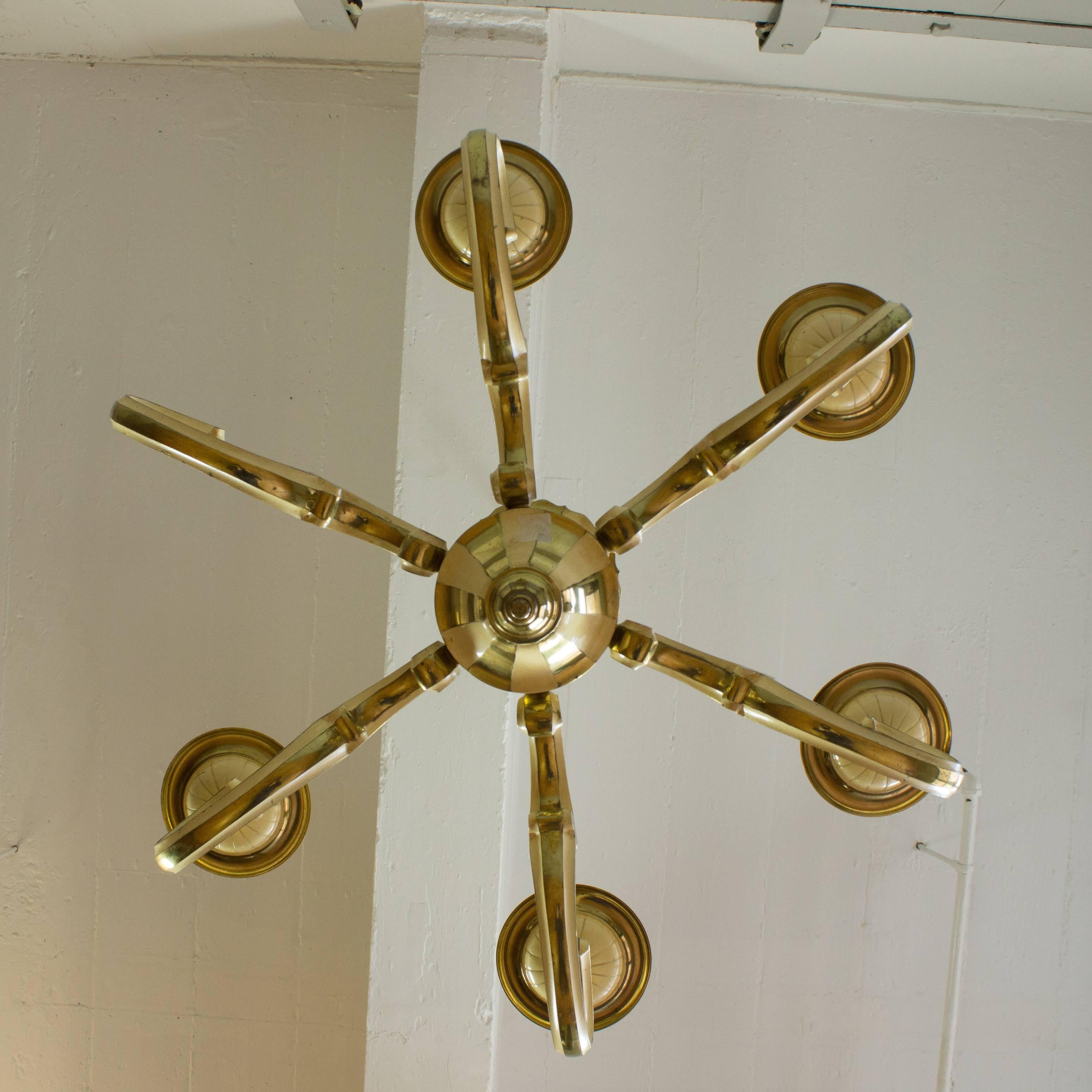 1940s French Brass and Enamel Chandelier 5