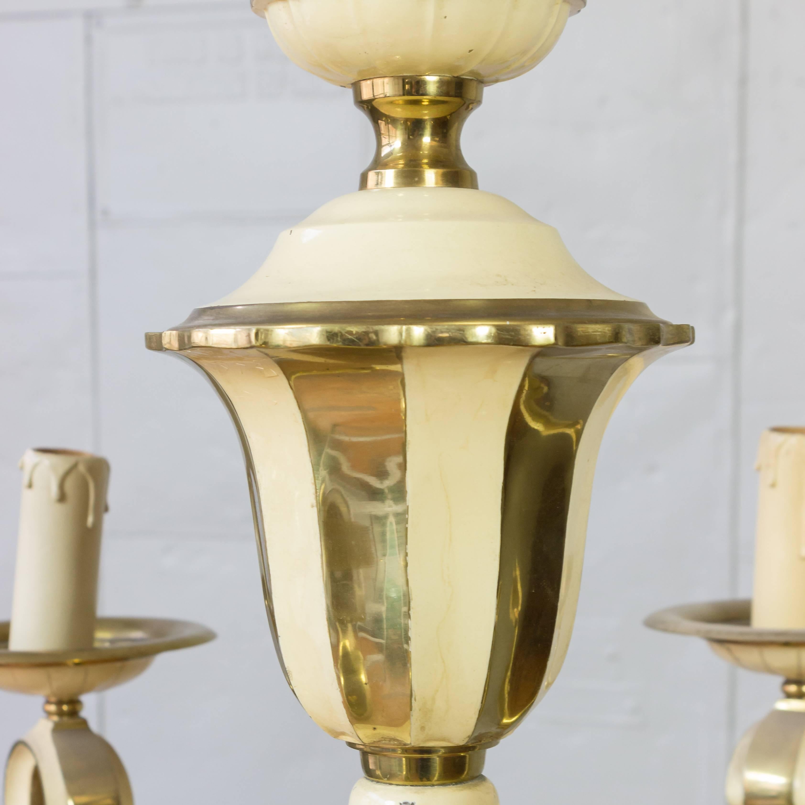 1940s French Brass and Enamel Chandelier 2