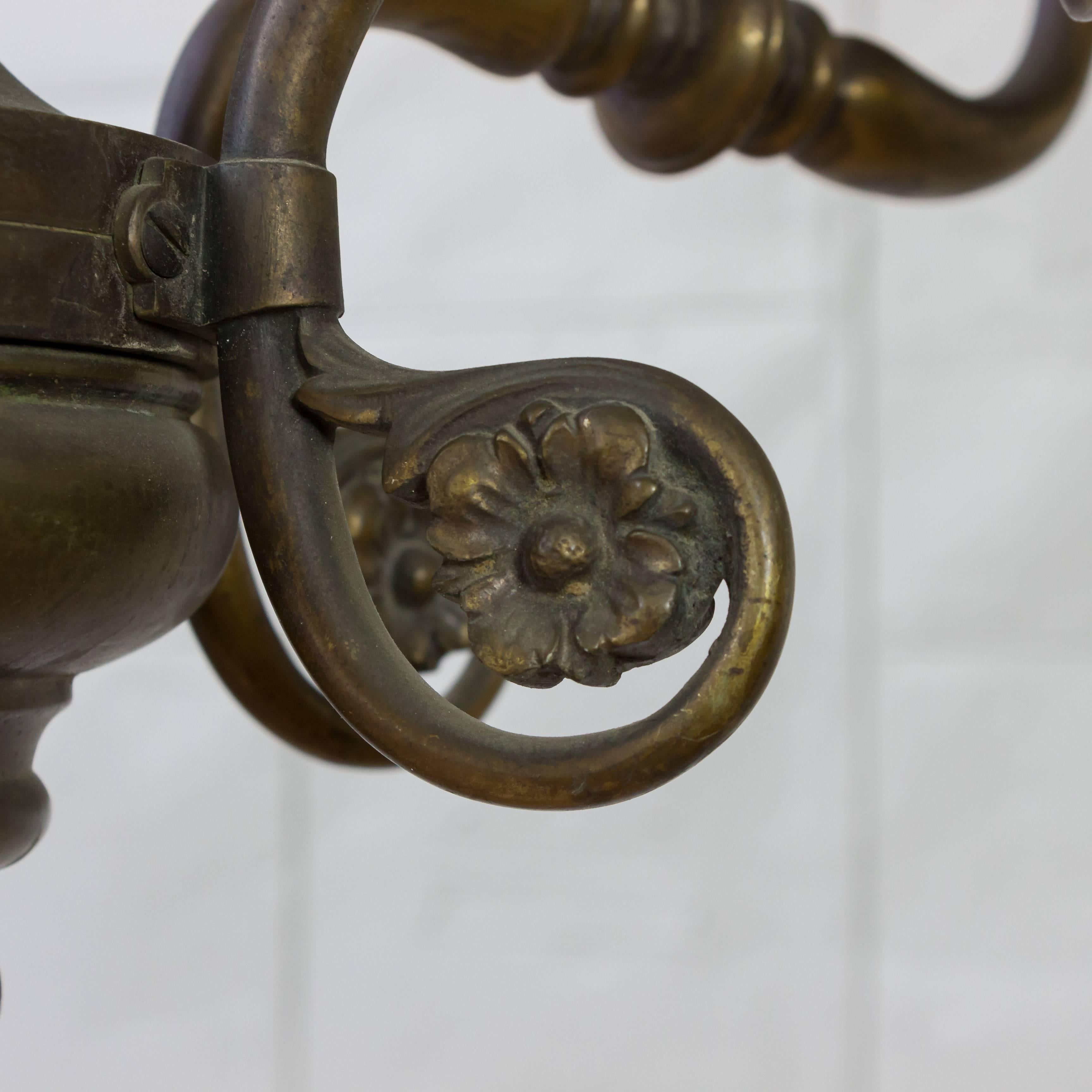 French Bronze Two-Tiered Chandelier with Lion Motif 1