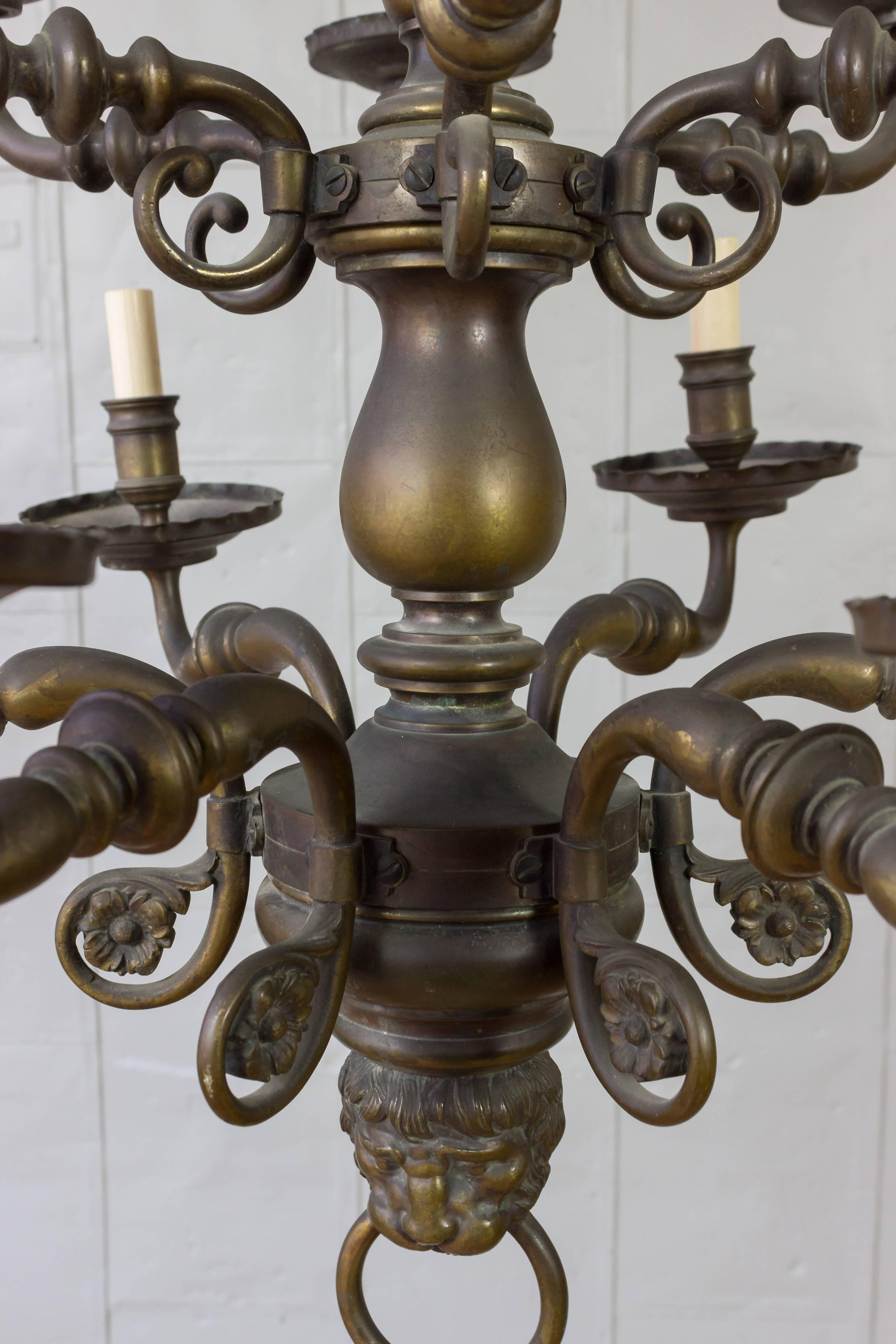 French Bronze Two-Tiered Chandelier with Lion Motif 3