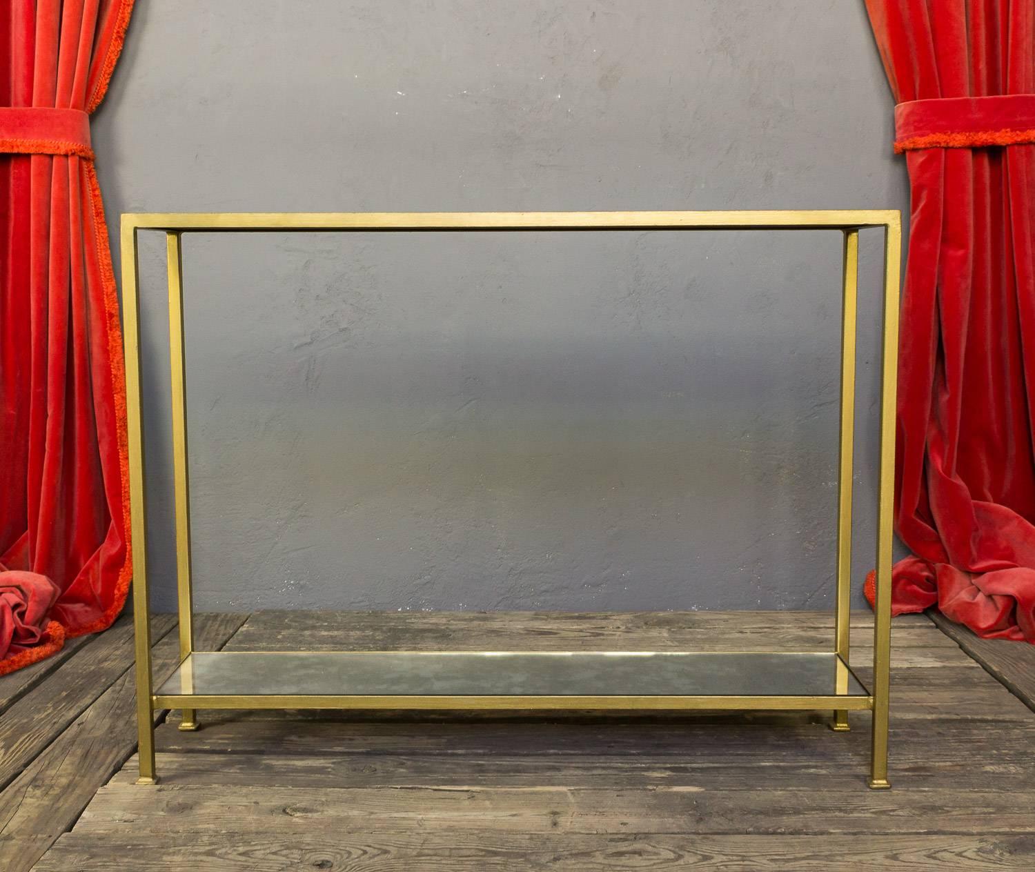 Mid-Century Modern Marcelo Console Table with Antique Mirror Shelving