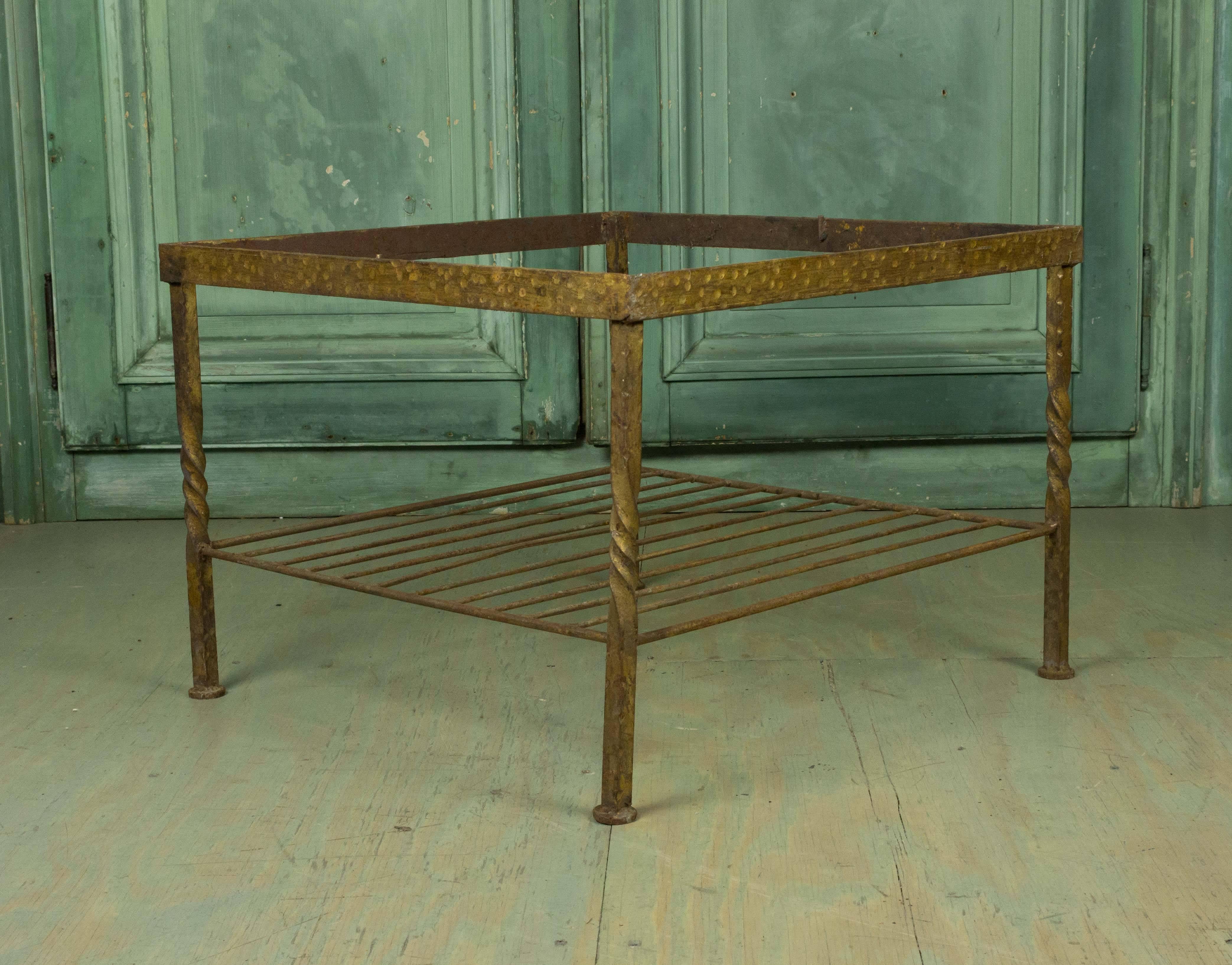 French gold gilt square coffee table with marble top.
