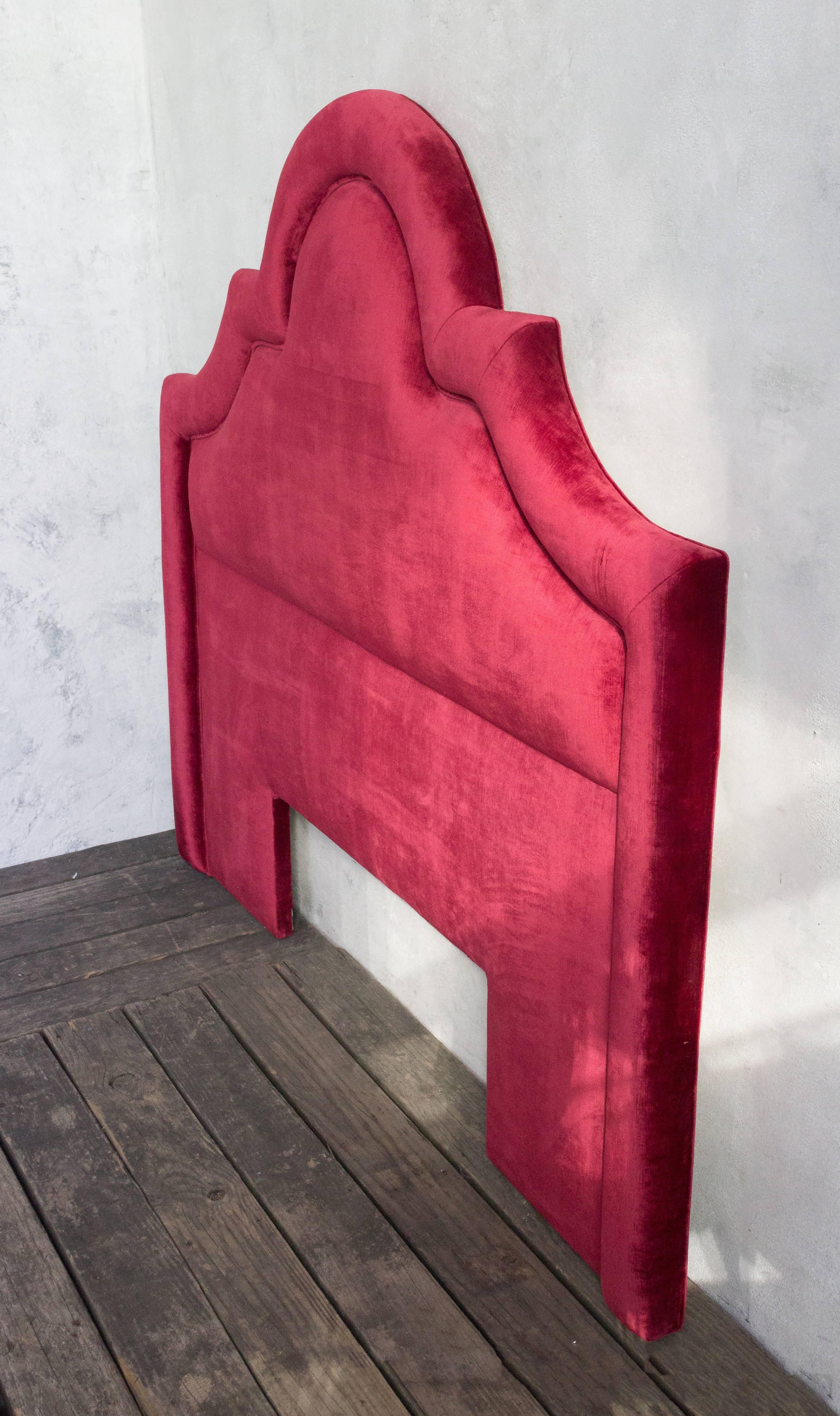 Red Velvet Headboard In Excellent Condition In Buchanan, NY