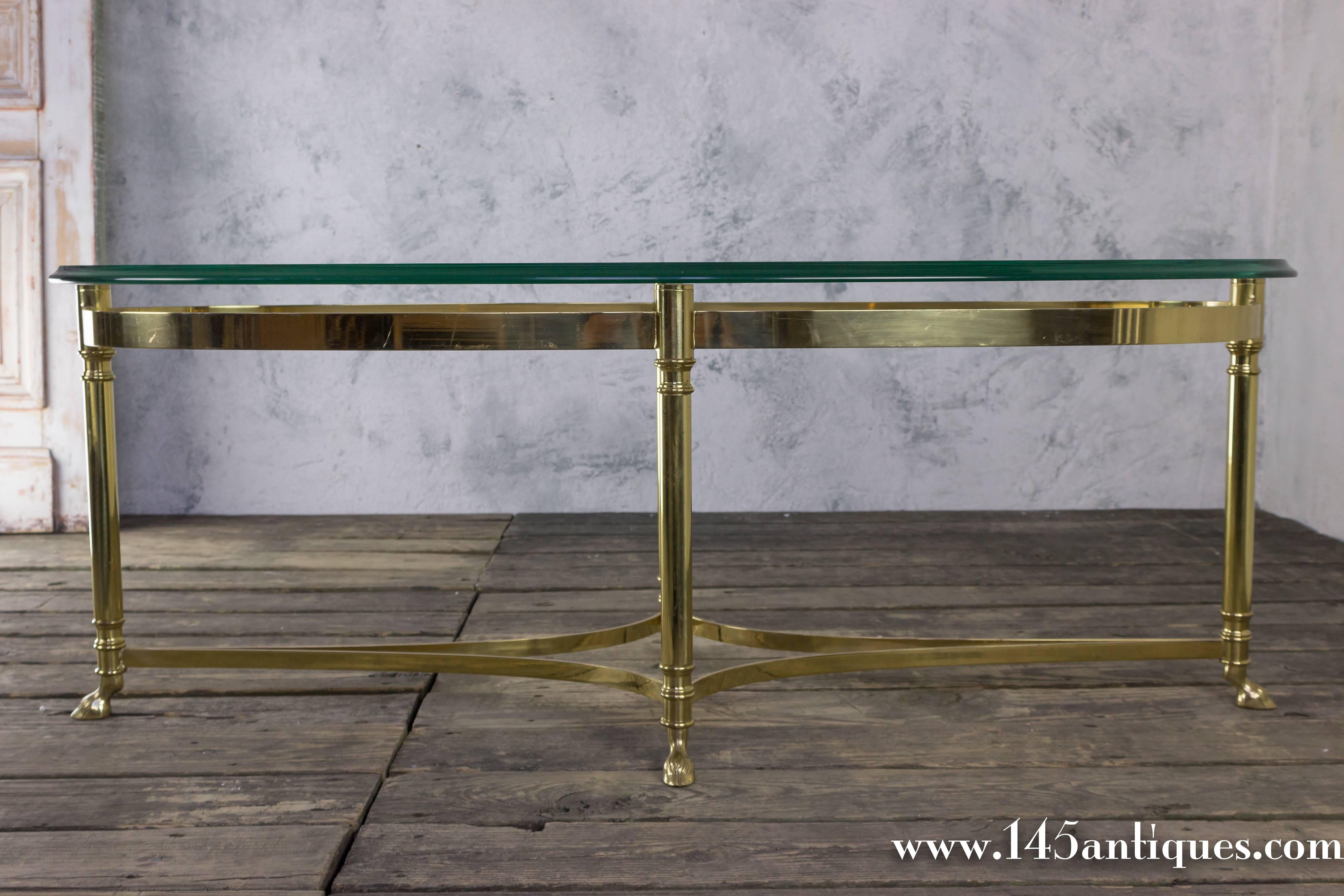 Mid-20th Century Italian Oval Brass and Glass Coffee Table, 1940s