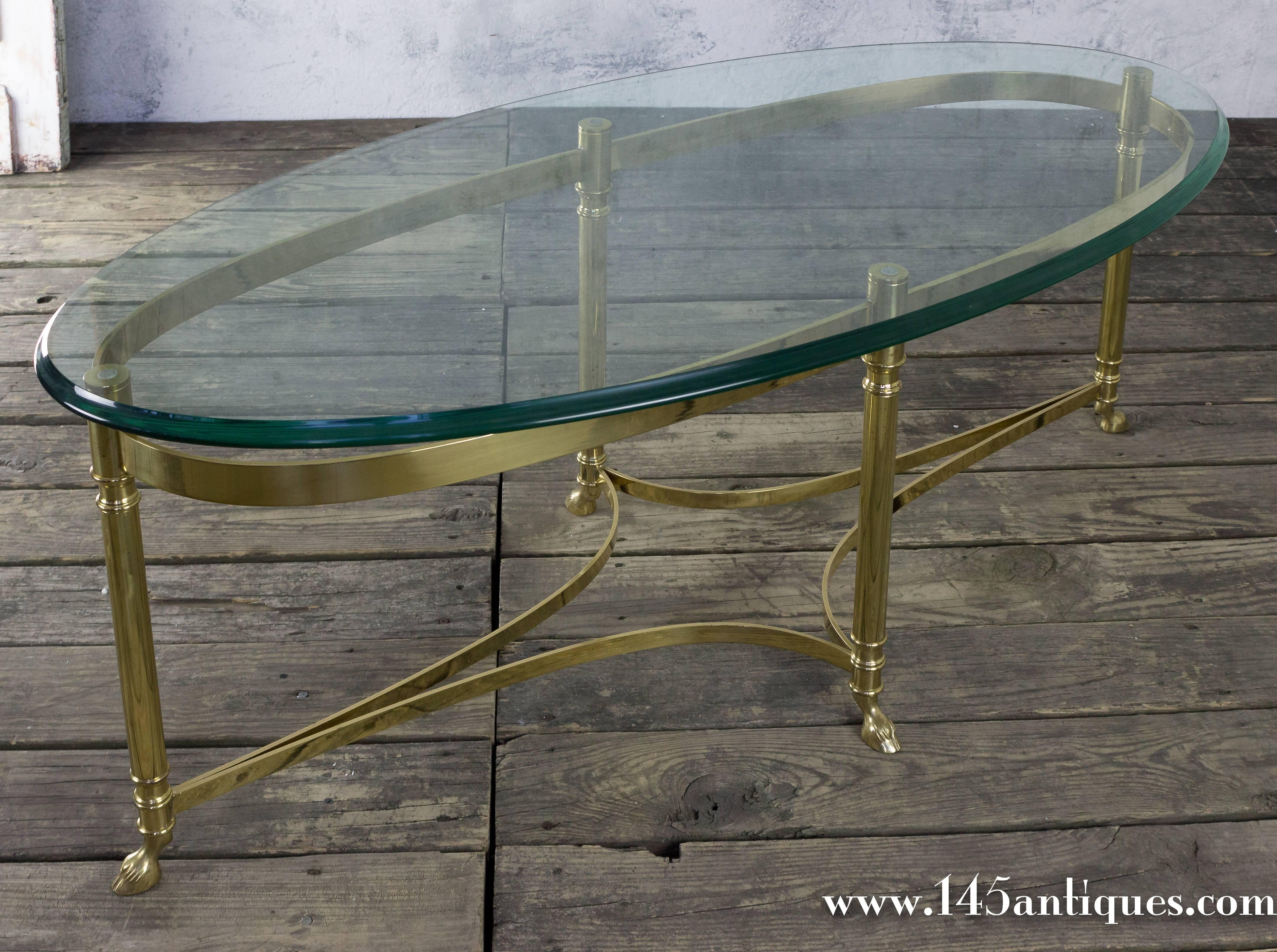 Italian Oval Brass and Glass Coffee Table, 1940s 6