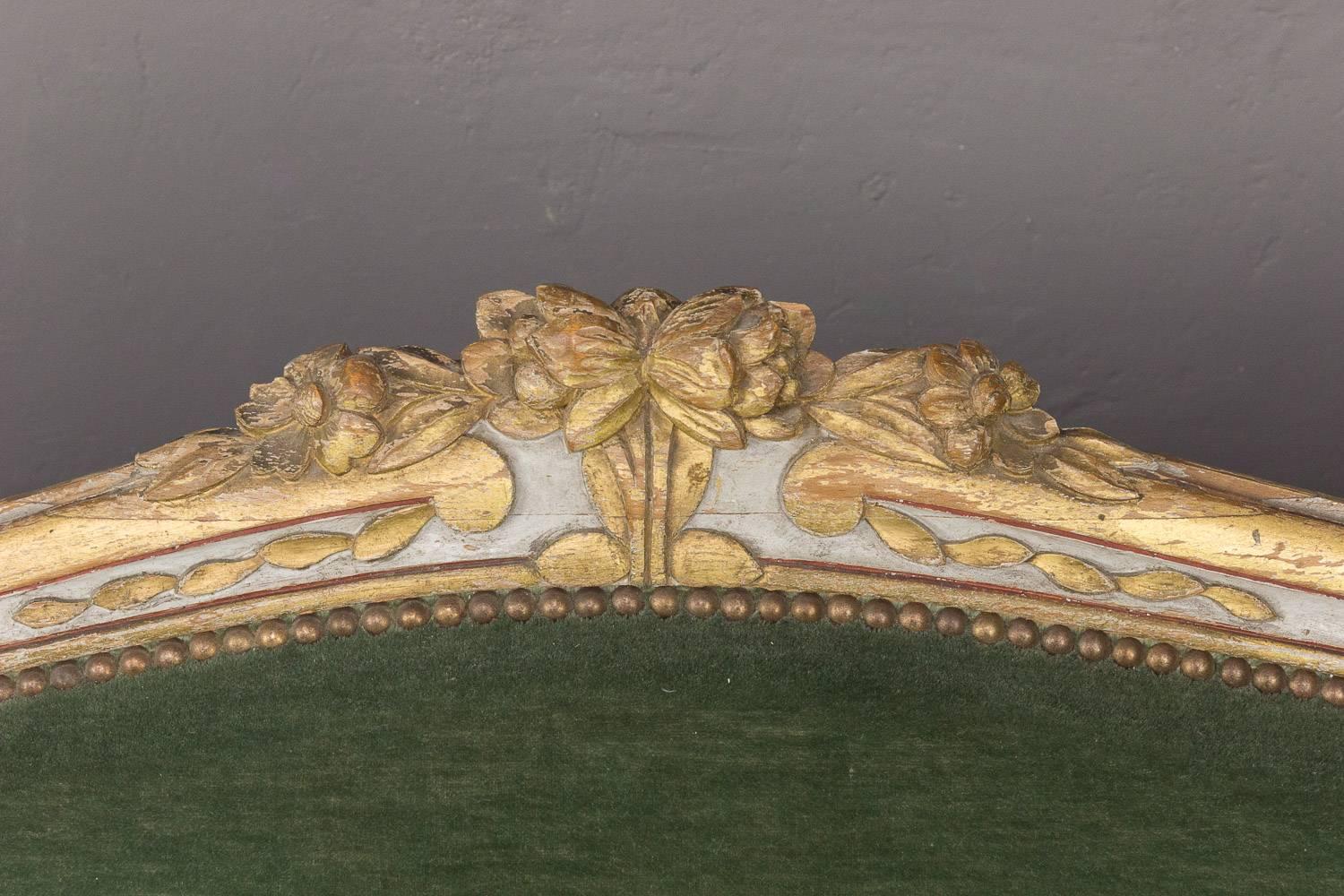 Louis XV Style Settee in Green Velvet 4