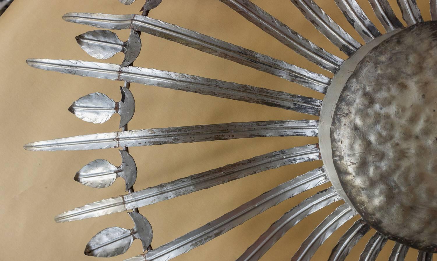 Silvered Very Large and Unusual Sunburst Ceiling Fixture
