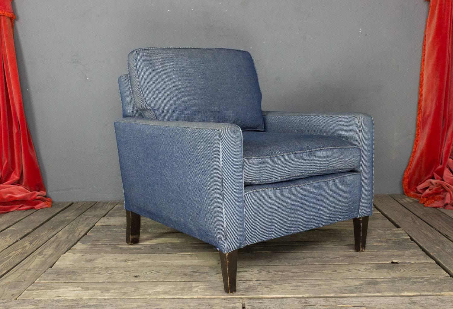 Modern American 1940s Pair of Armchairs and Ottoman