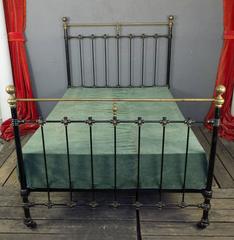 French 1920s Black Iron Bed with Brass Detailing