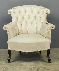 Pair of French 19th C Tufted Armchairs in Muslin