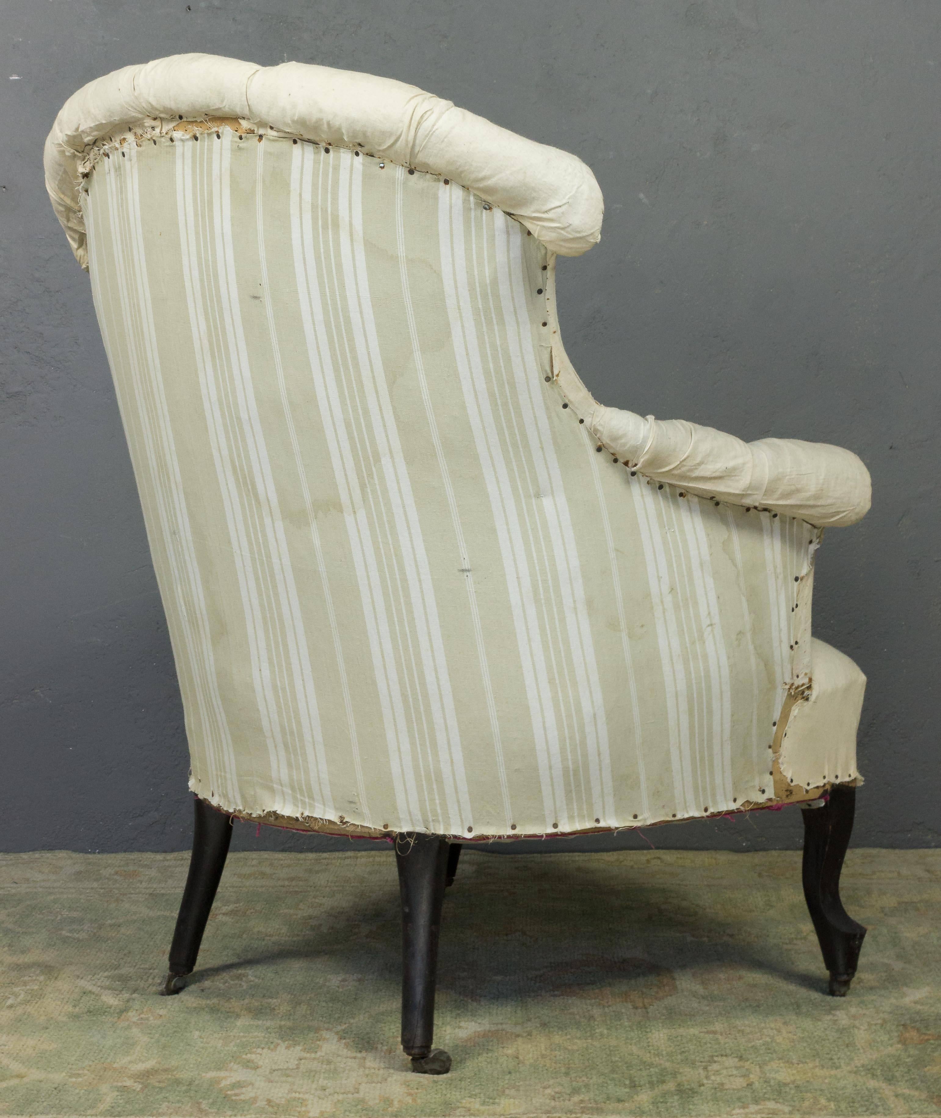 Fabric Pair of French 19th C Tufted Armchairs in Muslin For Sale