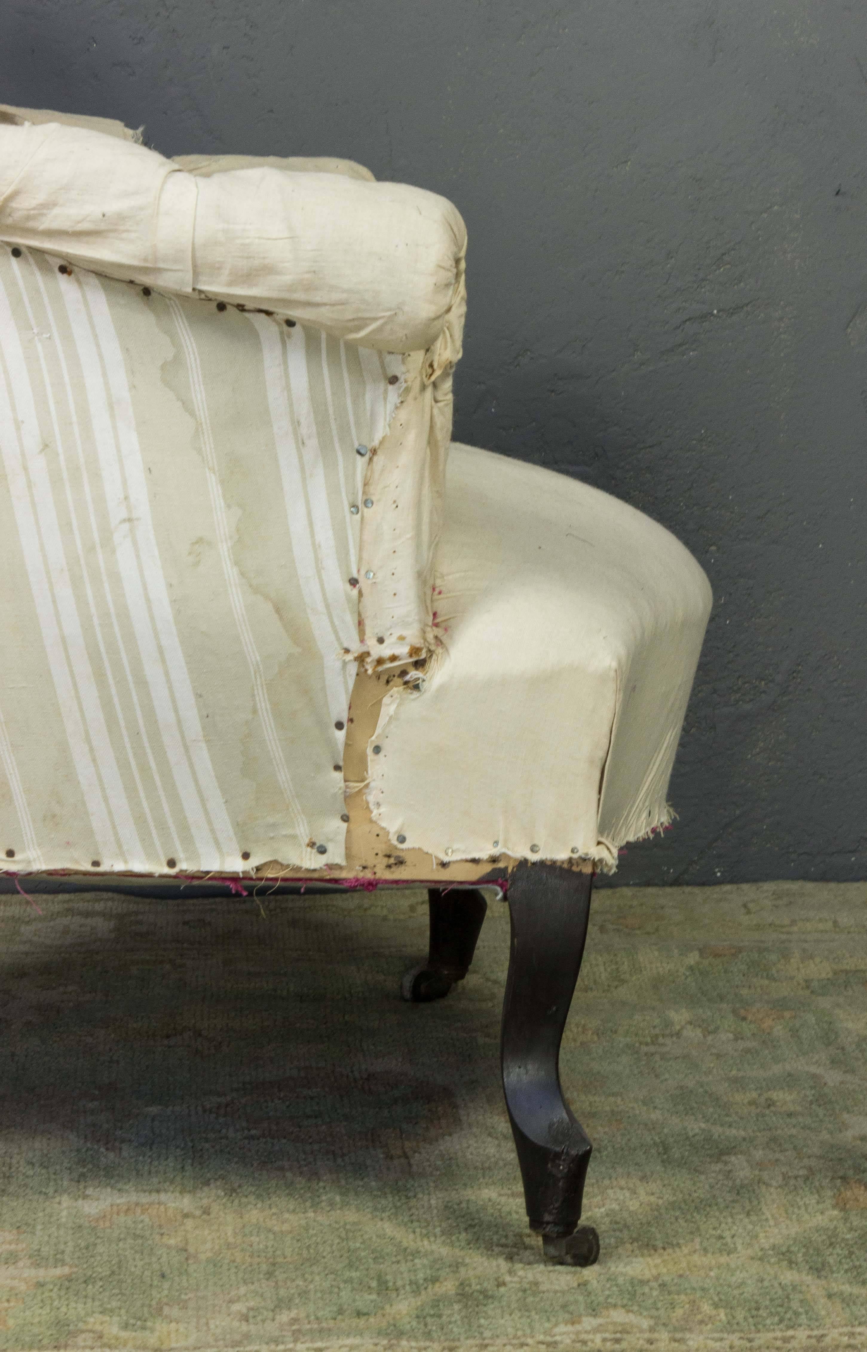 Pair of French 19th C Tufted Armchairs in Muslin For Sale 5