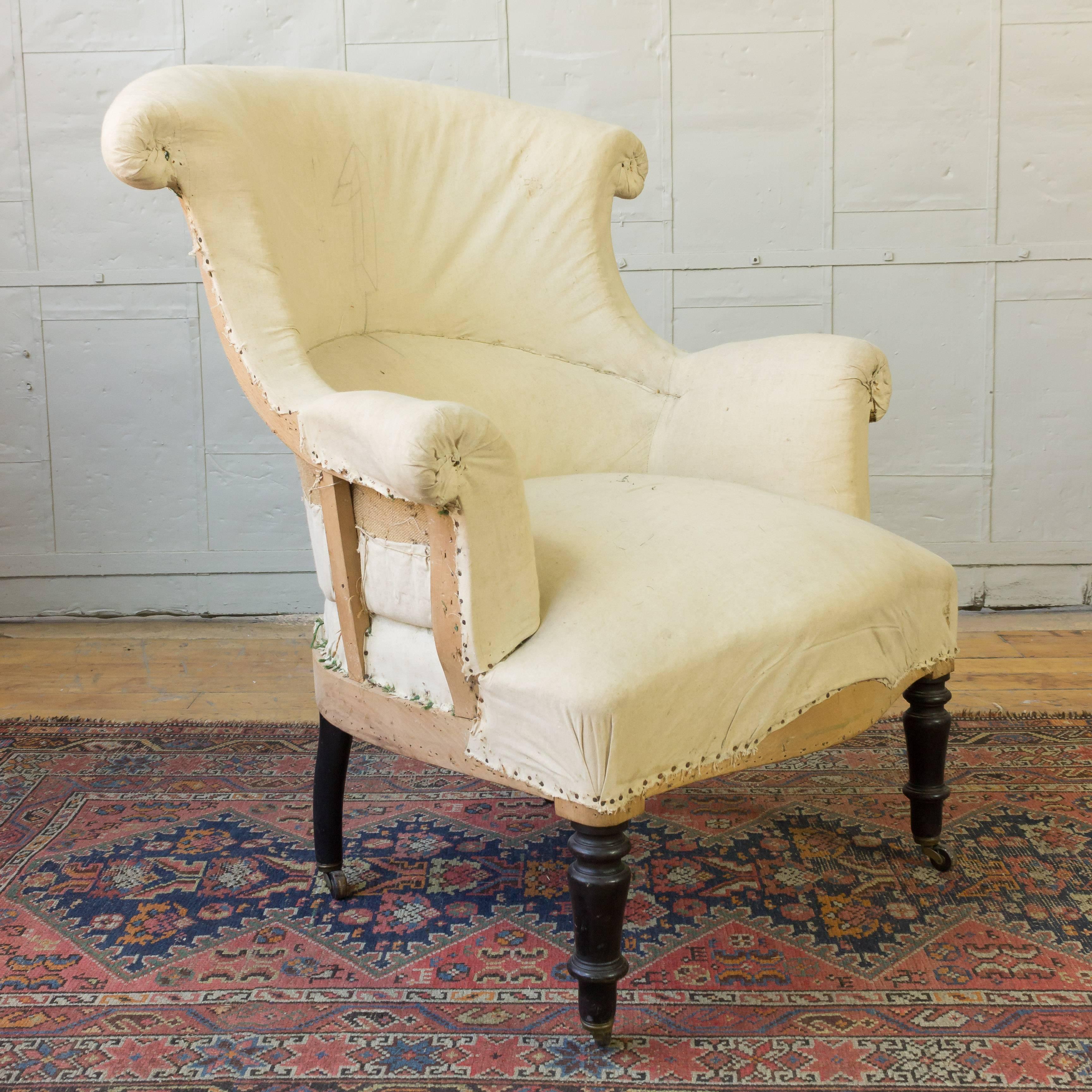 French 19th Century Pair of Scrolled Back, Napoleon III Armchairs