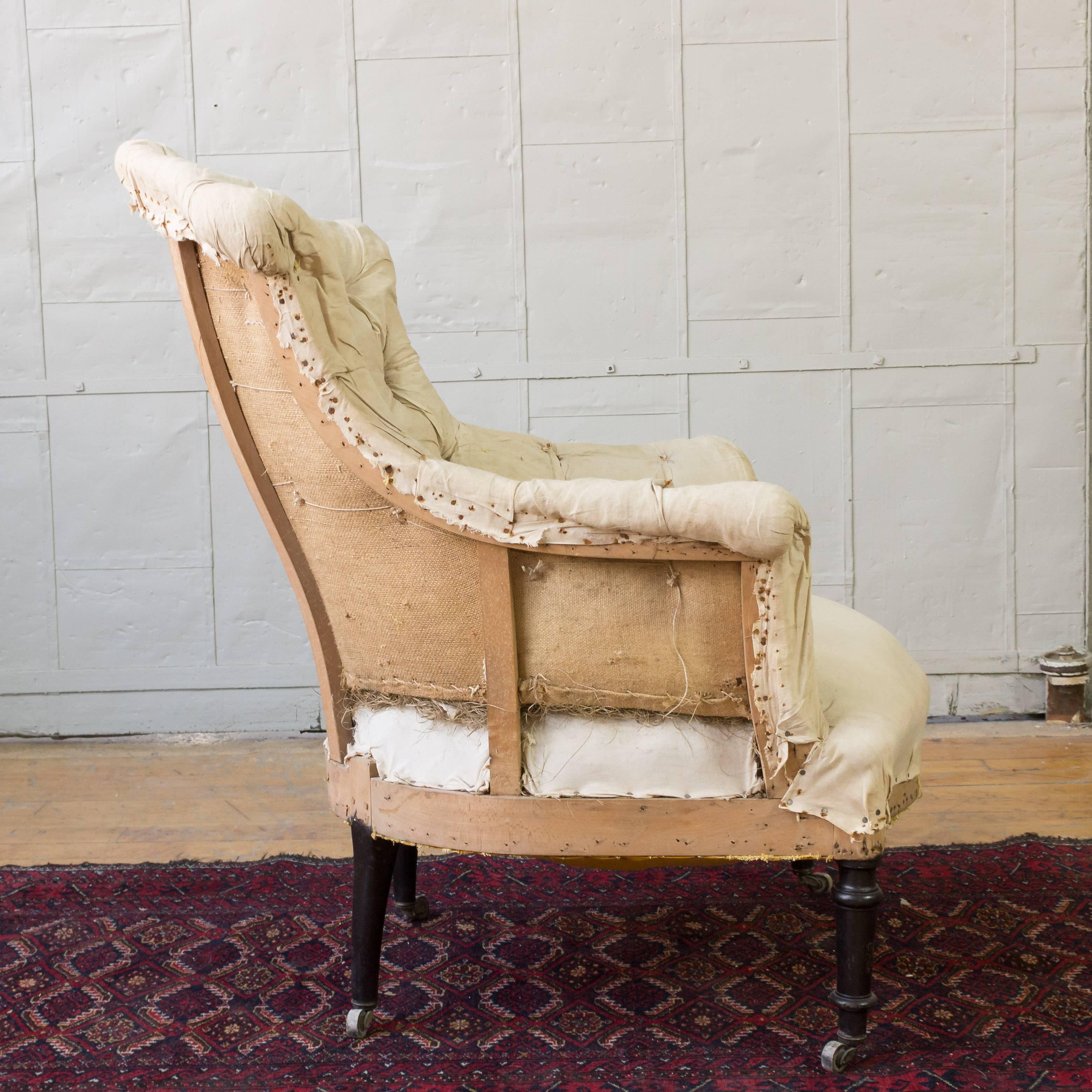 Pair of Tufted and Scroll Back Armchairs In Good Condition In Buchanan, NY