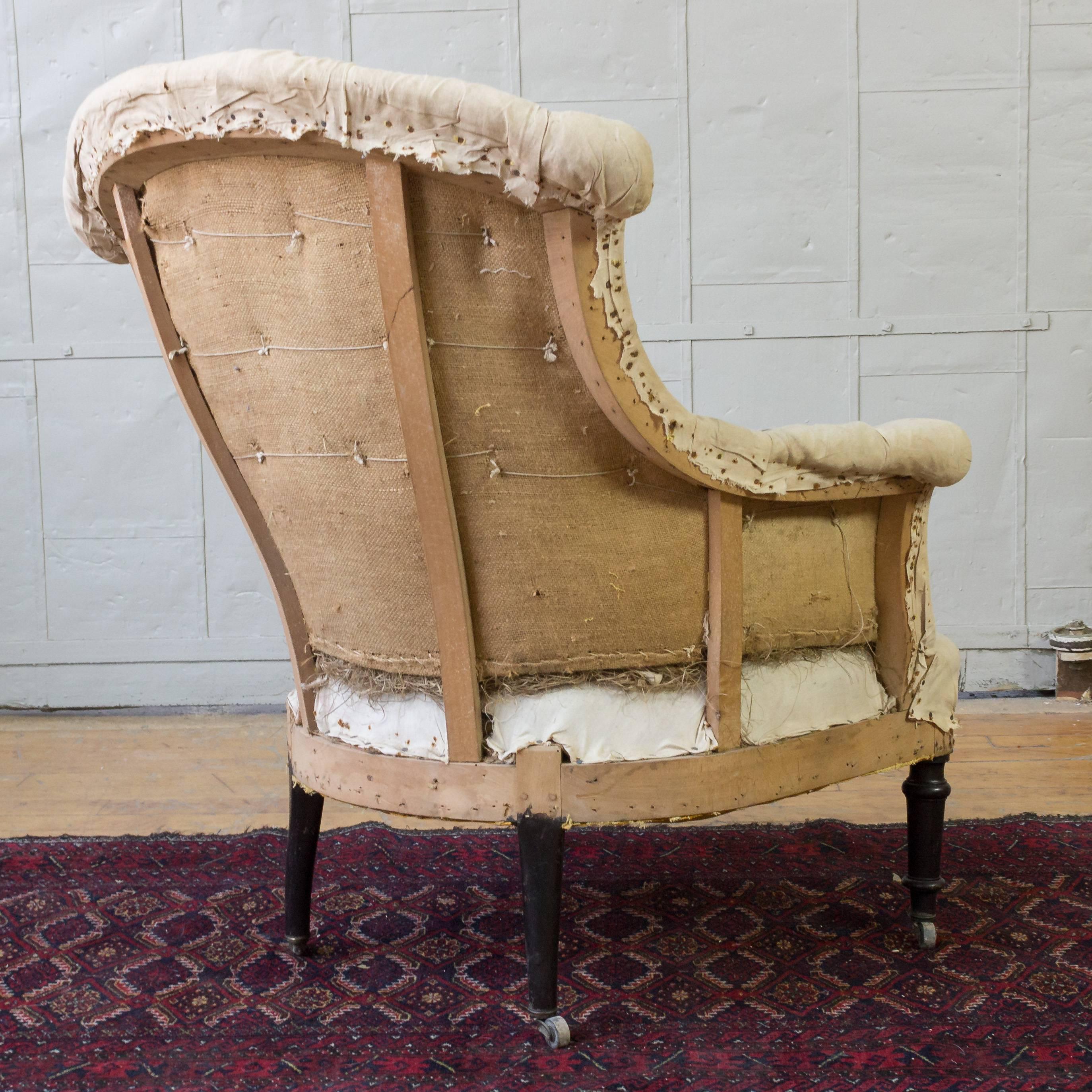 19th Century Pair of Tufted and Scroll Back Armchairs