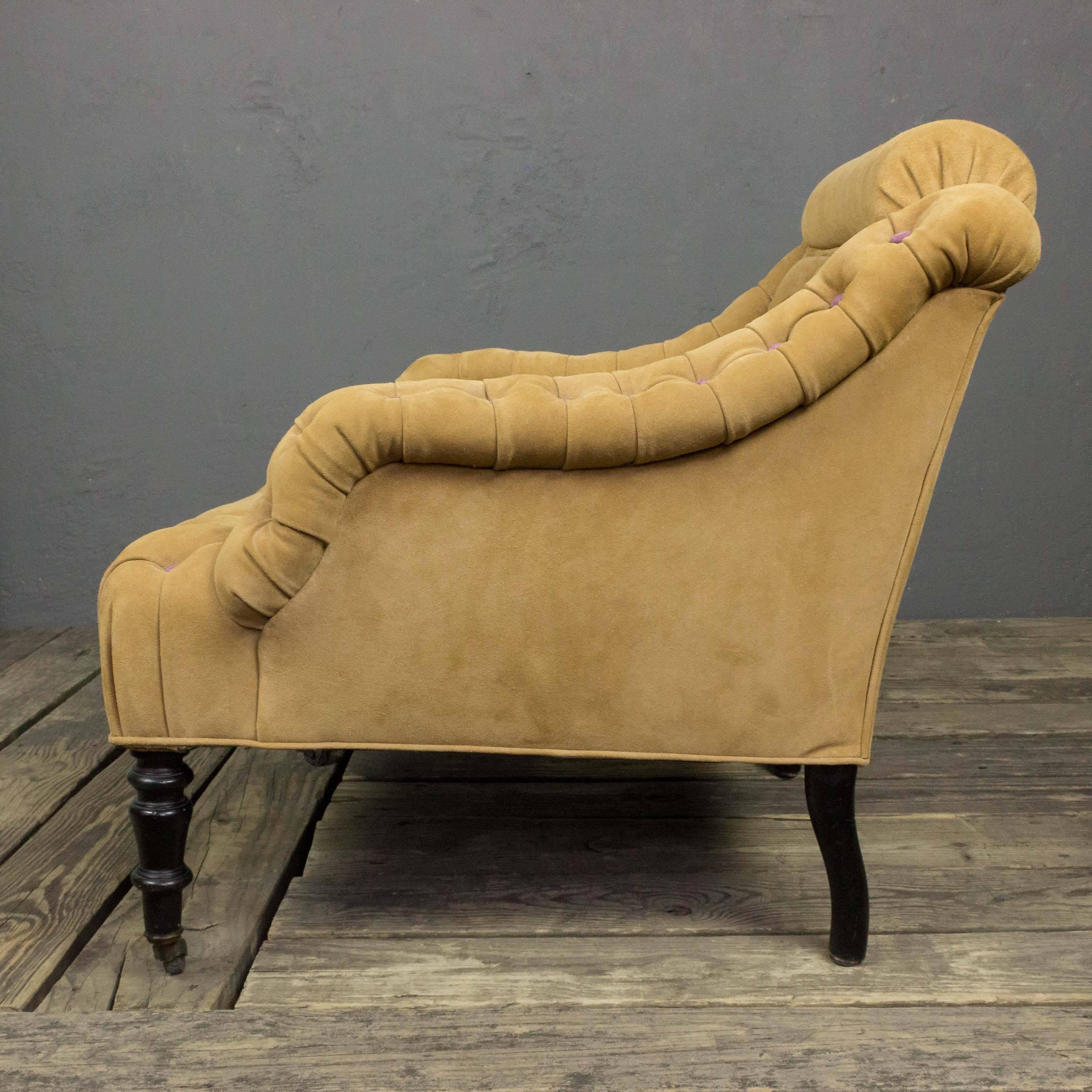 19th Century Tufted Suede Armchair For Sale 1