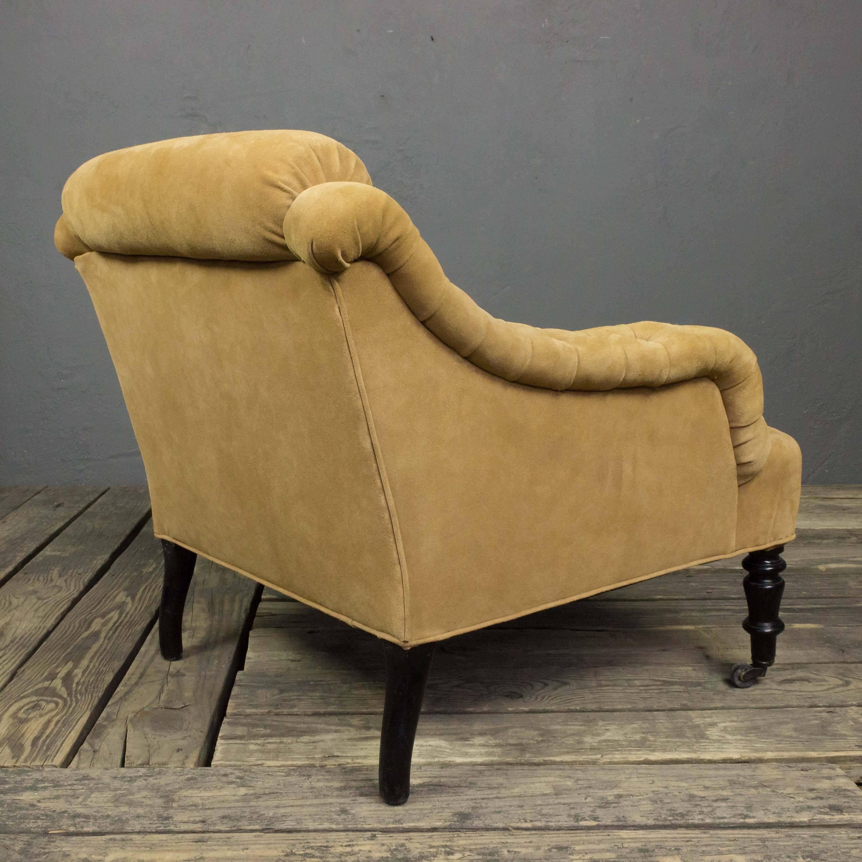 19th Century Tufted Suede Armchair For Sale 4