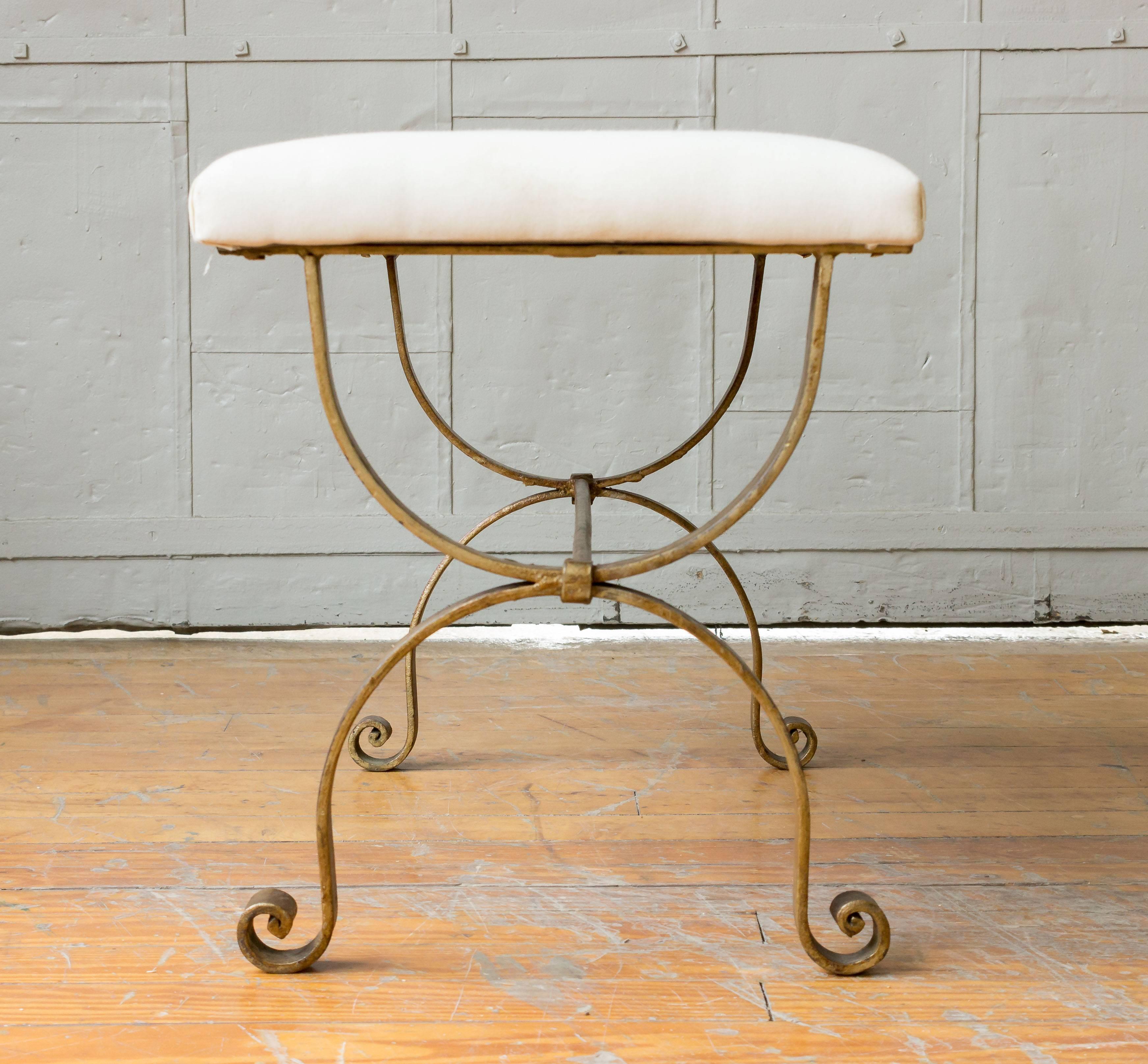 Mid-20th Century Gilt Iron Bench in Muslin