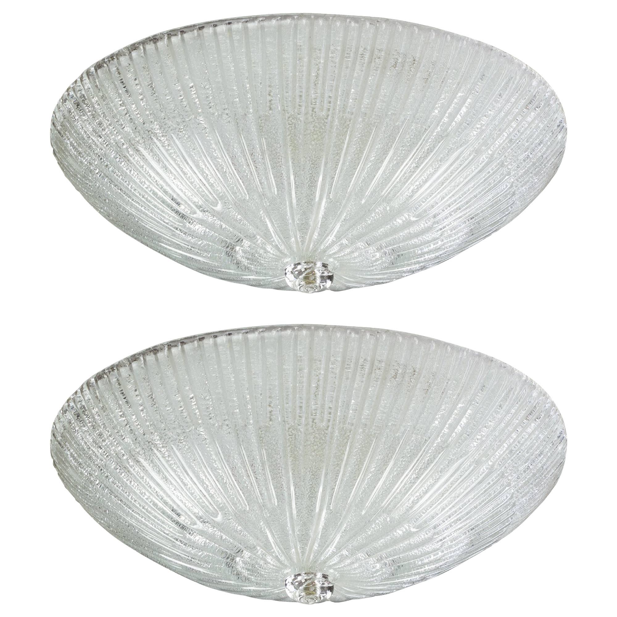 Pair of Murano 1950s Flush Mount Ceiling Fixtures