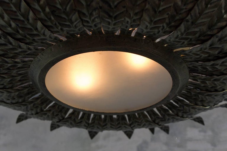 Spanish 1950s Flush Mount Sunburst Ceiling Fixture For Sale At 1stdibs