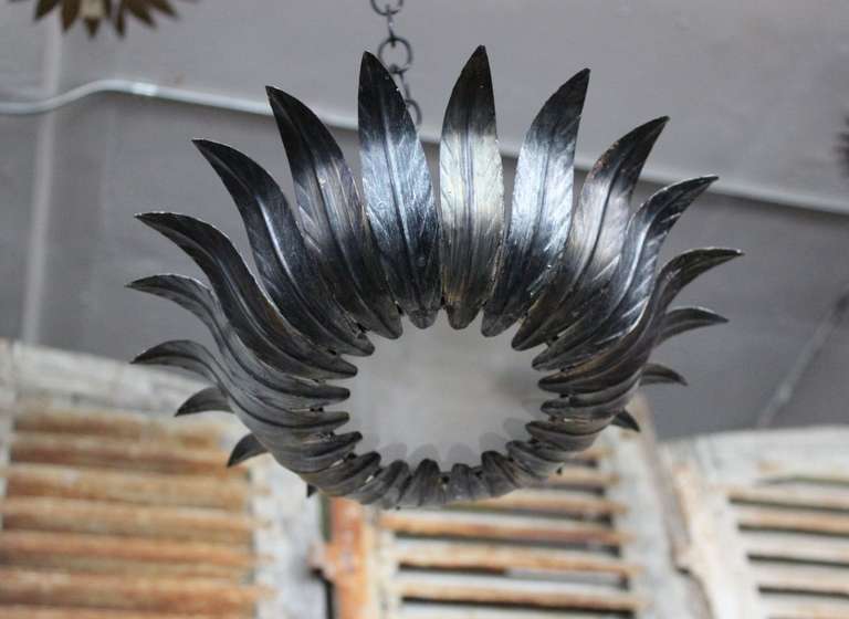 Spanish Sunburst Flush Mount Ceiling Fixture with Dark Patinated Finish In Good Condition In Buchanan, NY