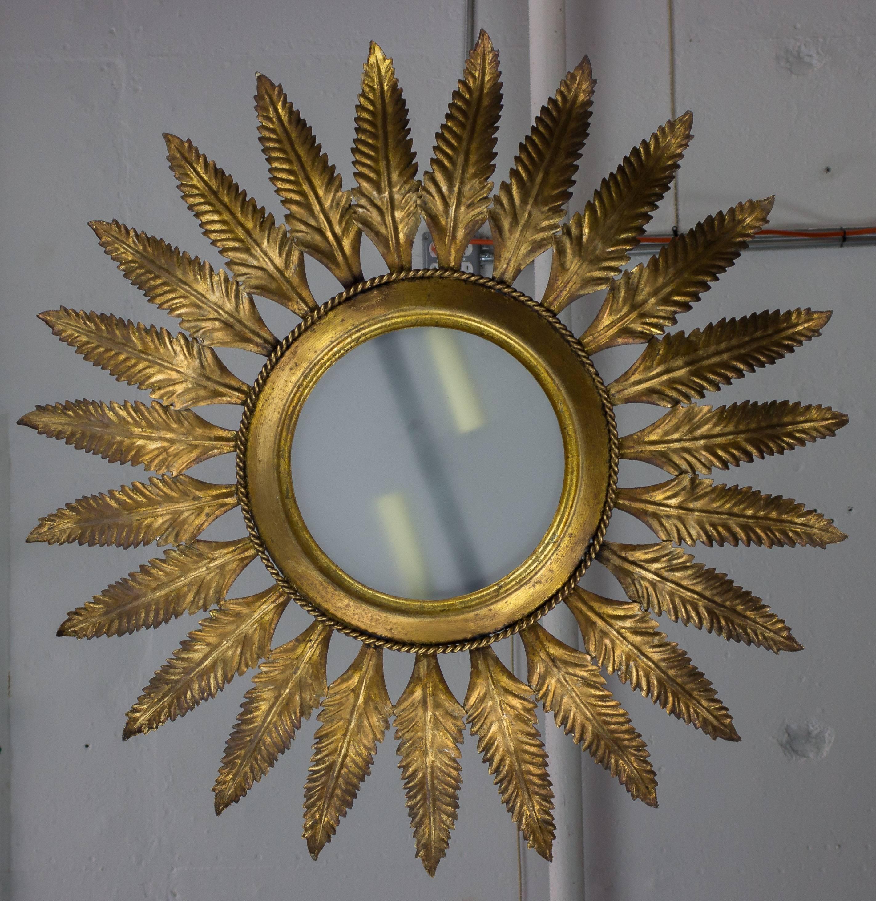 French Spanish Gilt Metal Sunburst Flush Mount Ceiling Fixture