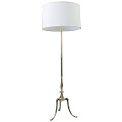 1950s French Floor Lamp with Tripod Base in Polished Brass