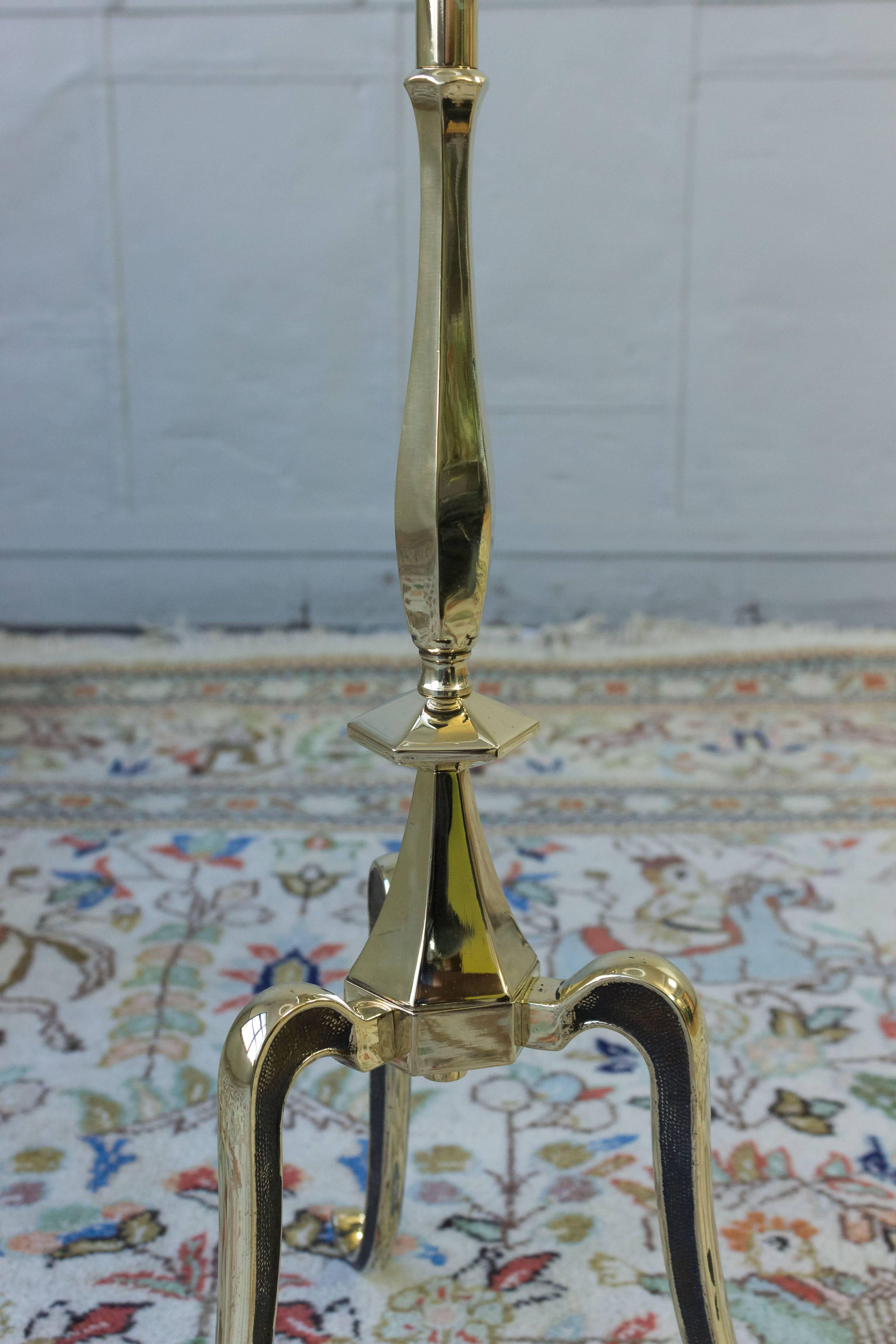 1950s French Floor Lamp with Tripod Base in Polished Brass In Good Condition In Buchanan, NY