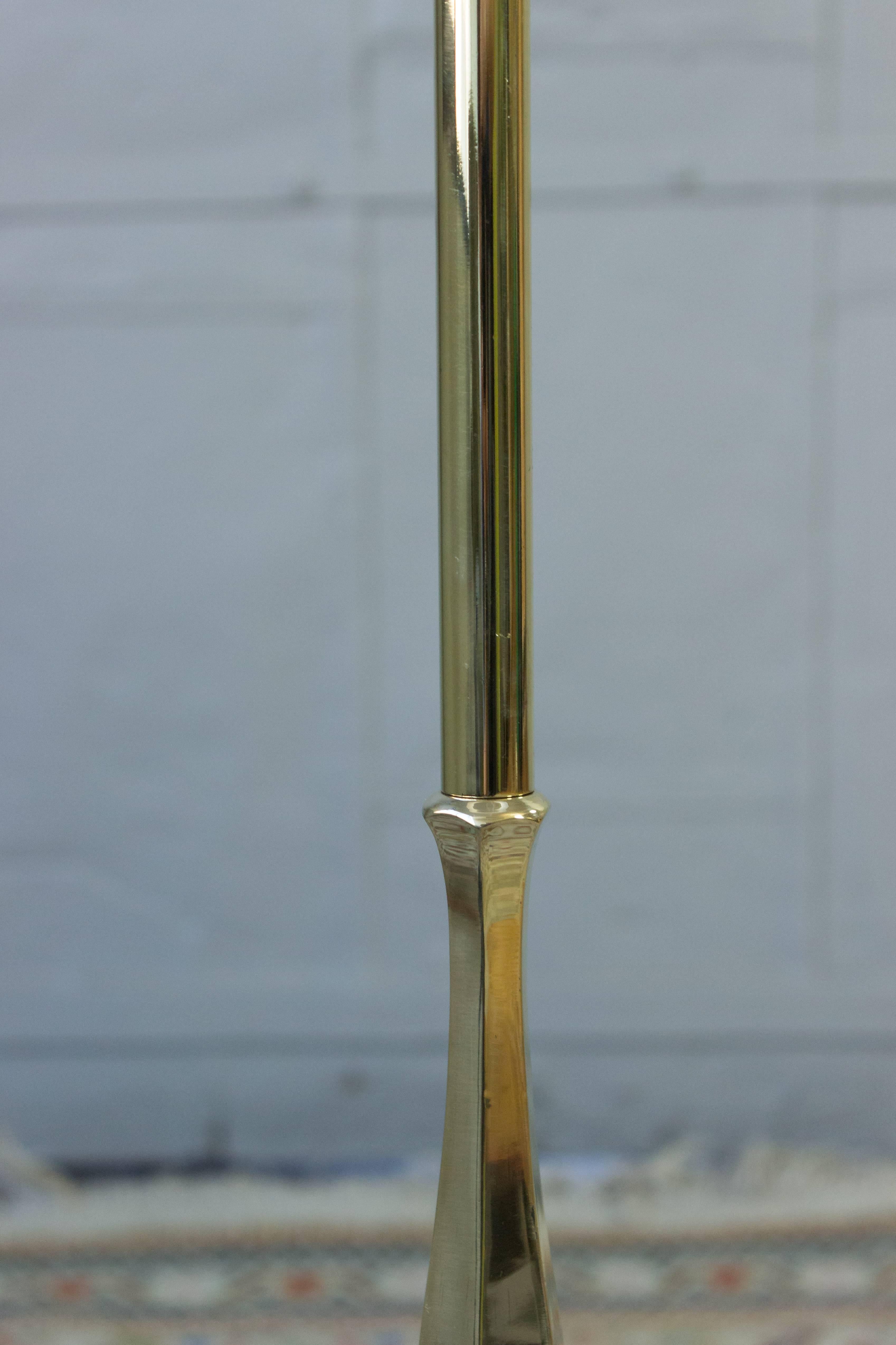 Mid-20th Century 1950s French Floor Lamp with Tripod Base in Polished Brass