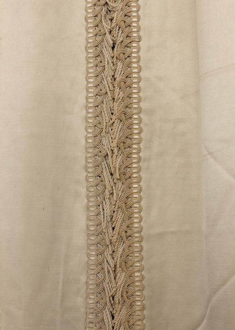 Very Large Pair Of Vintage French Beige Satin Drapes With Valance