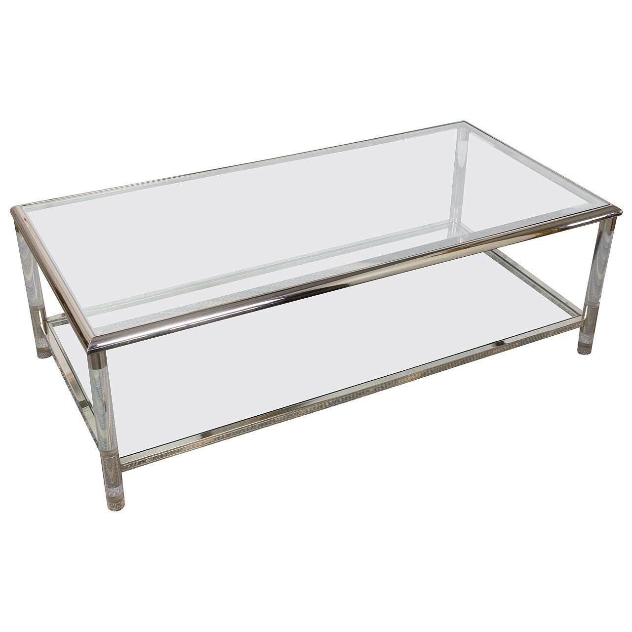 Mid-Century Modern Rectangular Lucite, Chrome and Glass Coffee Table