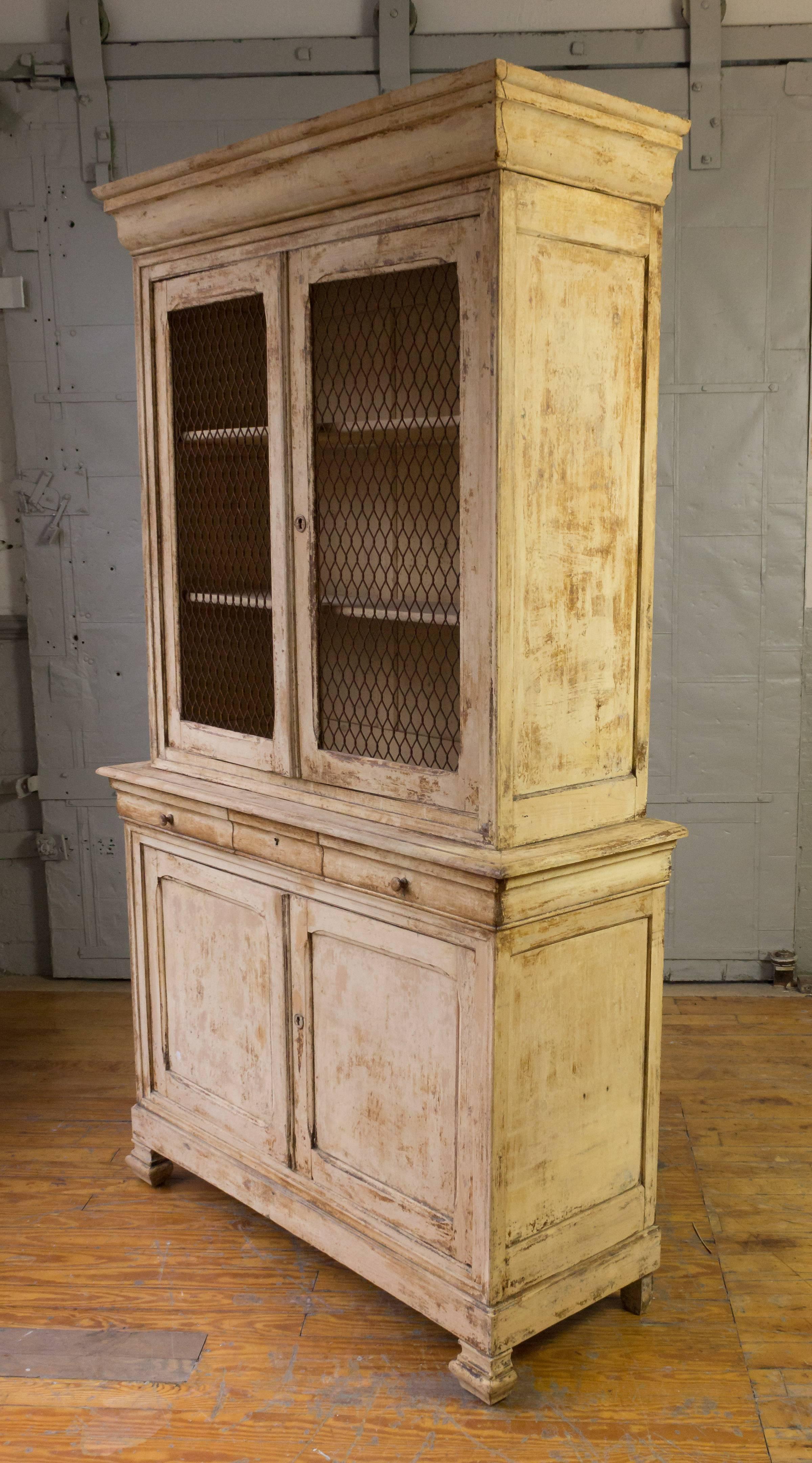Louis Philippe Distressed Painted Two-Piece Bookcase