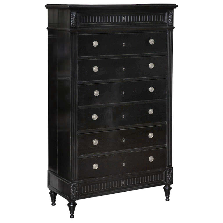 Ebonized High Chest of Drawers, France, 19th Century