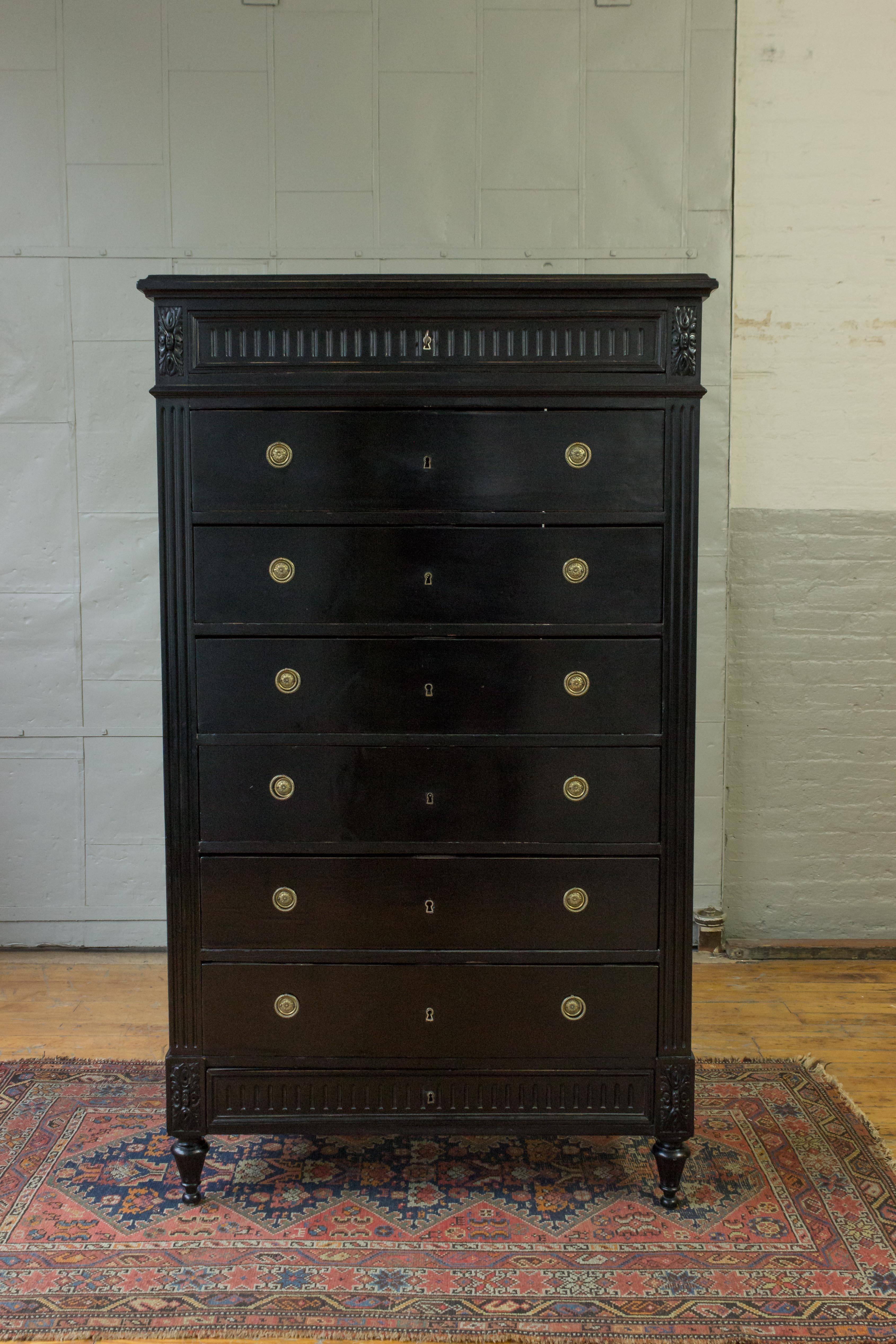 French Ebonized High Chest of Drawers, France, 19th Century