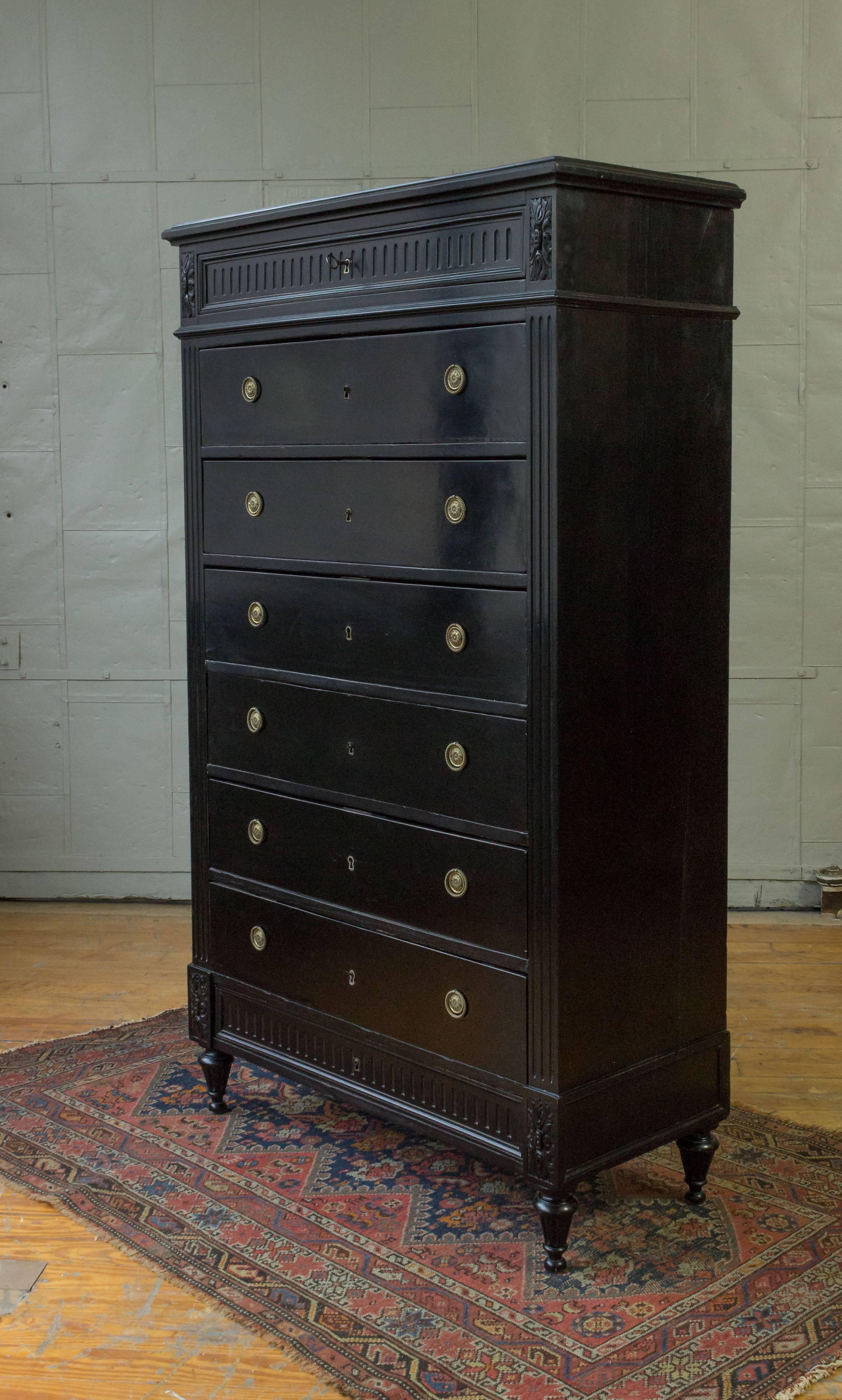 Ebonized High Chest of Drawers, France, 19th Century 1