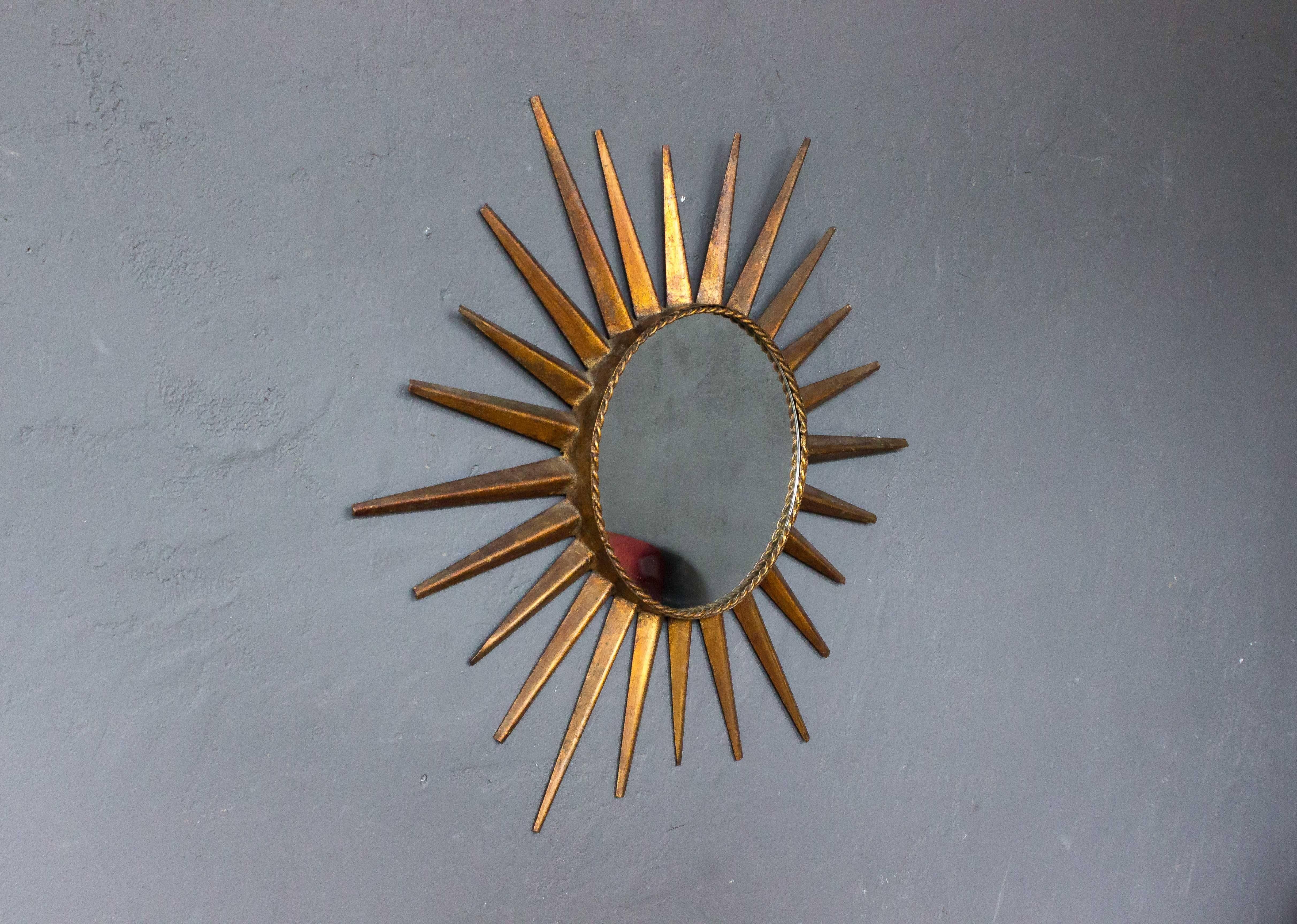 Mid-20th Century Spanish Copper Tone Sunburst Mirror