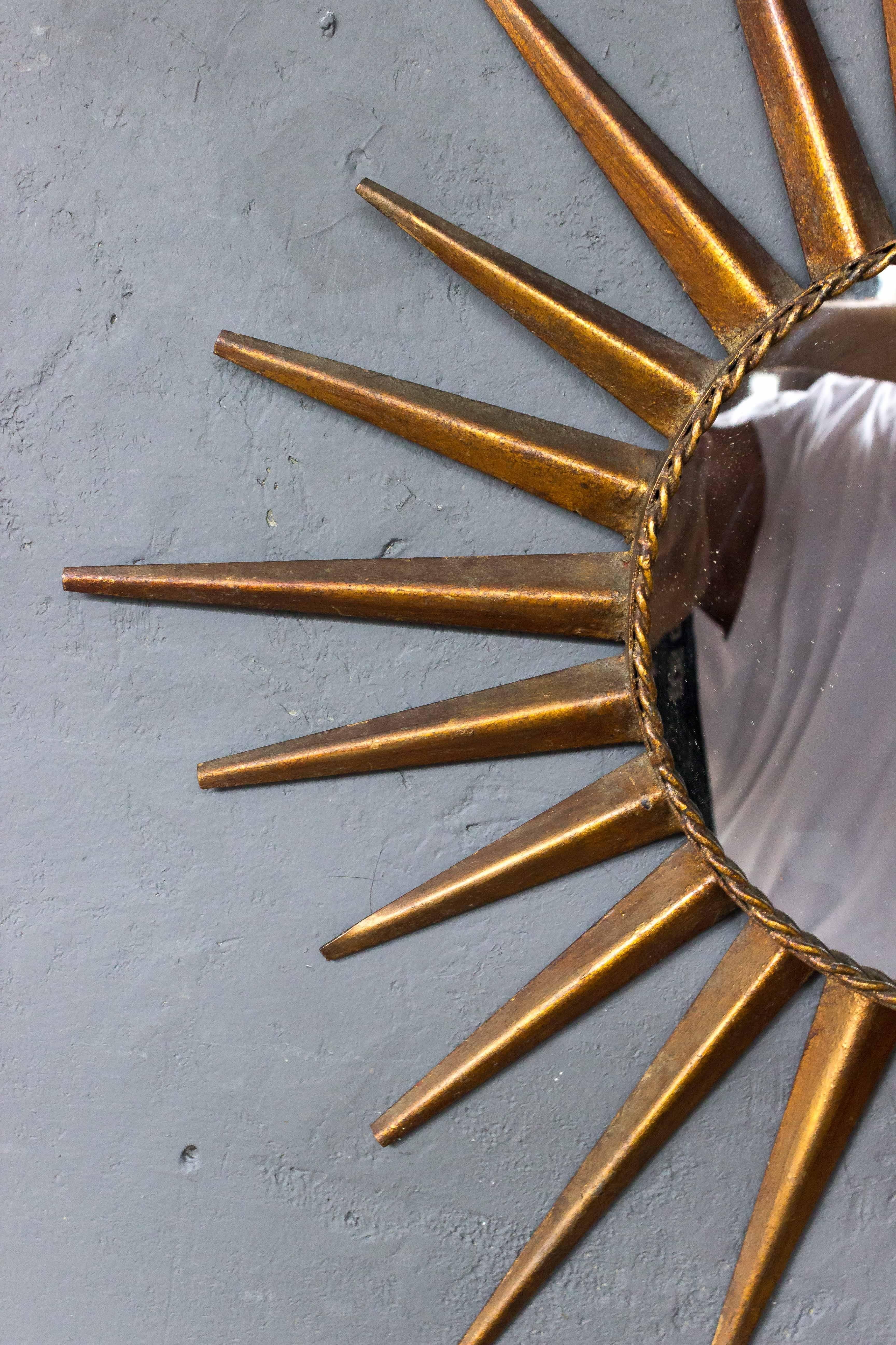 Spanish Copper Tone Sunburst Mirror In Good Condition In Buchanan, NY
