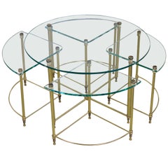 French Modern Brass Coffee Table and Nesting Tables Ensemble with Clear Glass