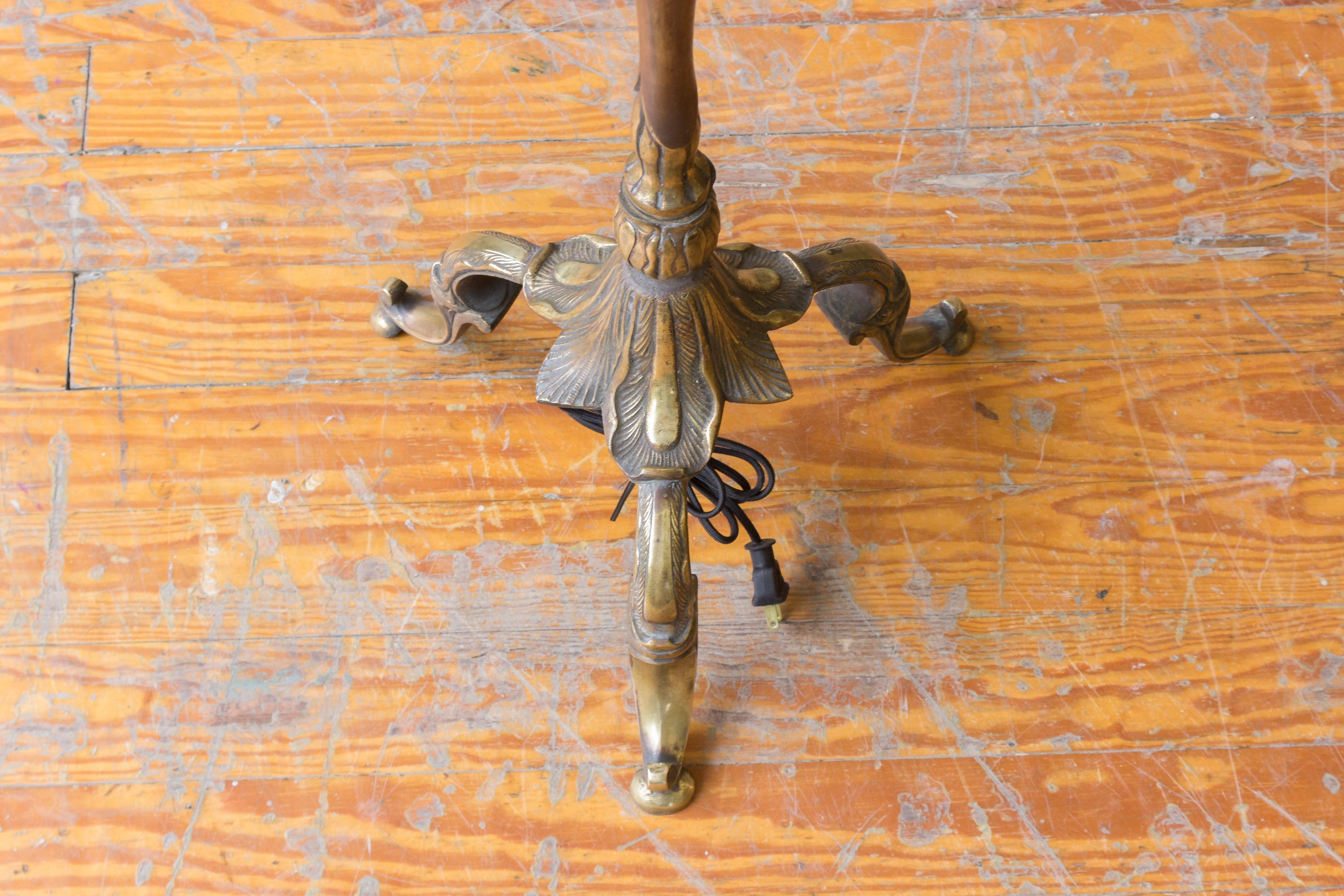 Brass French Art Nouveau Style Floor Lamp For Sale